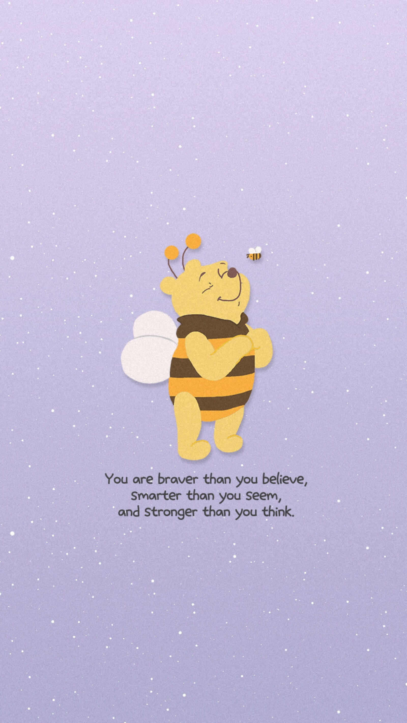 Winnie The Pooh, bee costume, starry lavender background, 2K Phone Wallpaper