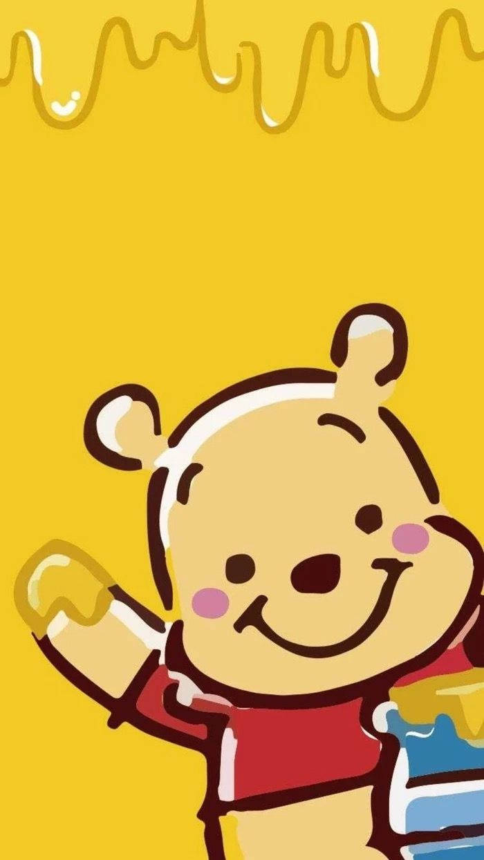 Winnie The Pooh, honey pots, bright yellow background, SD Phone Wallpaper