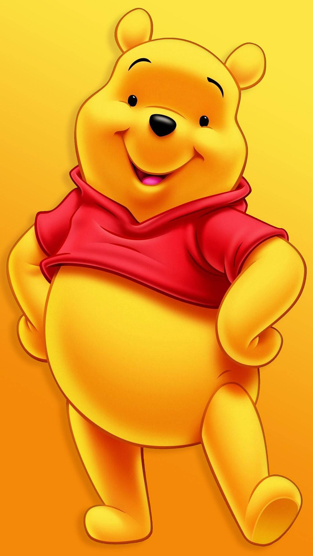 Winnie The Pooh, yellow cartoon bear, red shirt, Full HD Phone Wallpaper