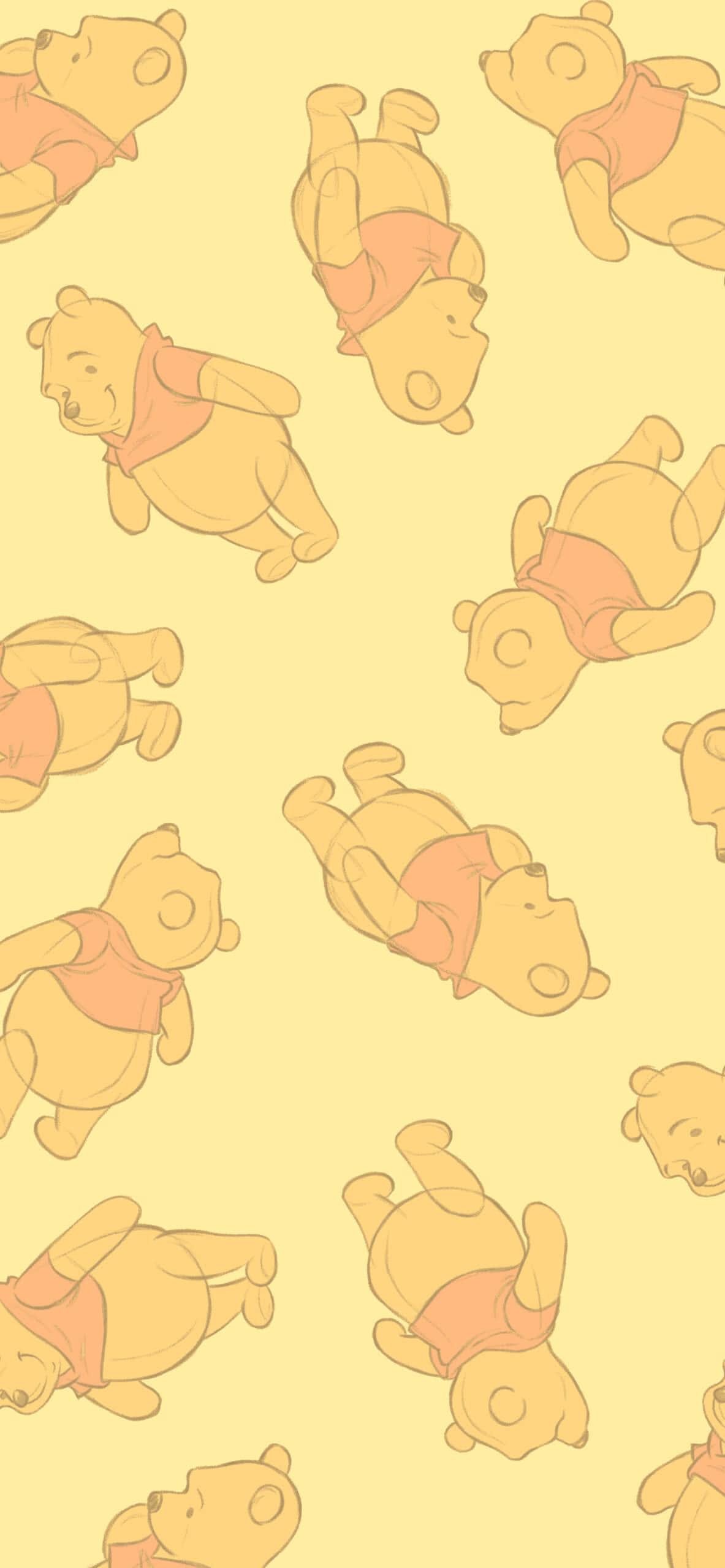 Winnie The Pooh, red shirts, soft yellow background, 2K Phone Wallpaper