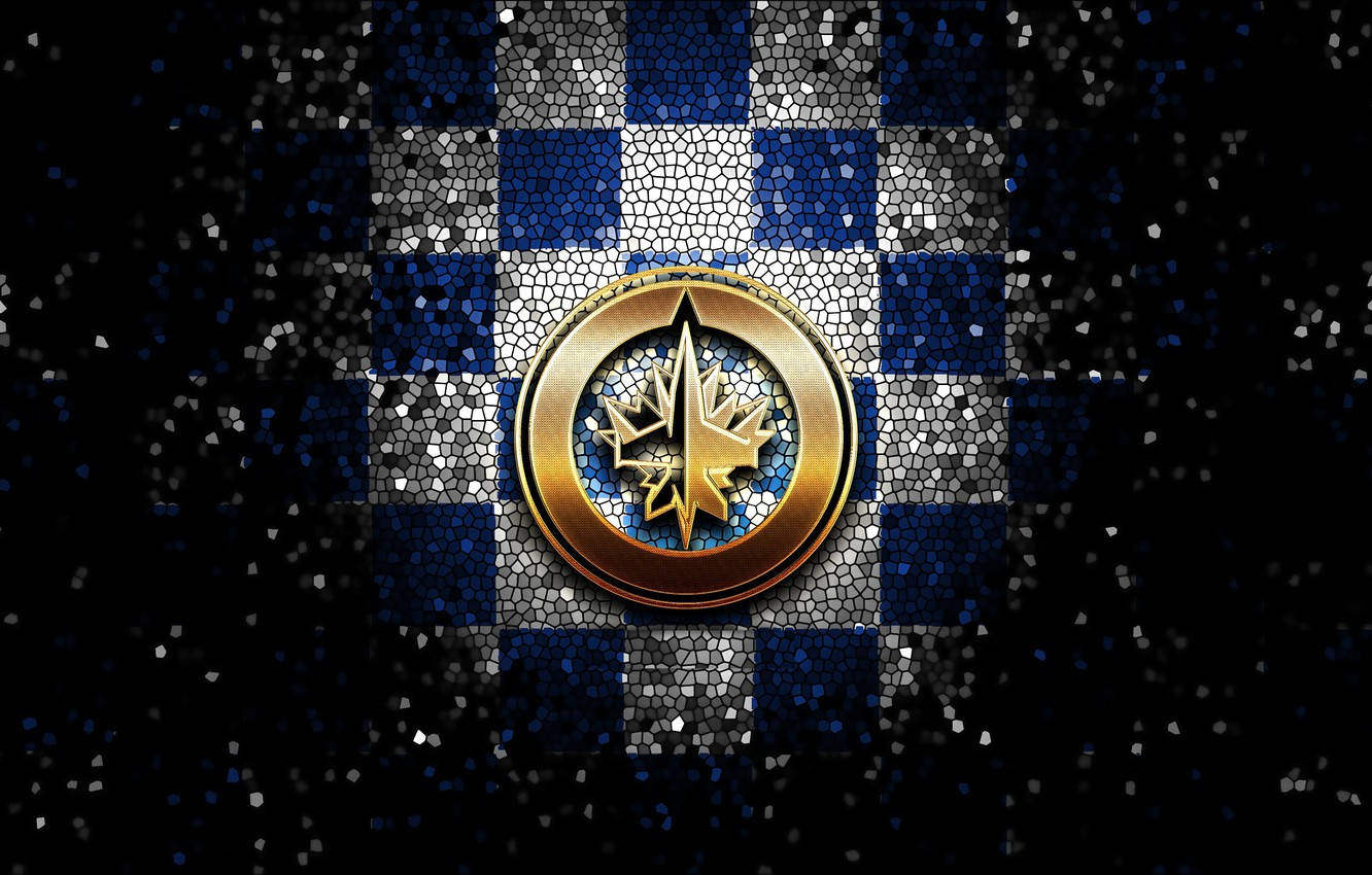 Winnipeg Jets, gold logo, blue and silver checkered mosaic, HD Desktop Wallpaper