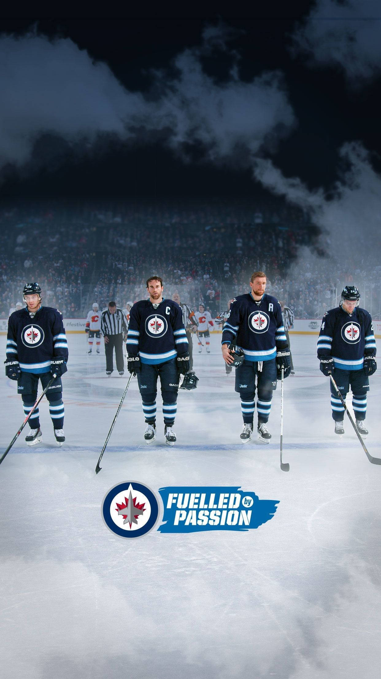 Winnipeg Jets, dark blue jerseys, ice rink, Full HD Phone Wallpaper