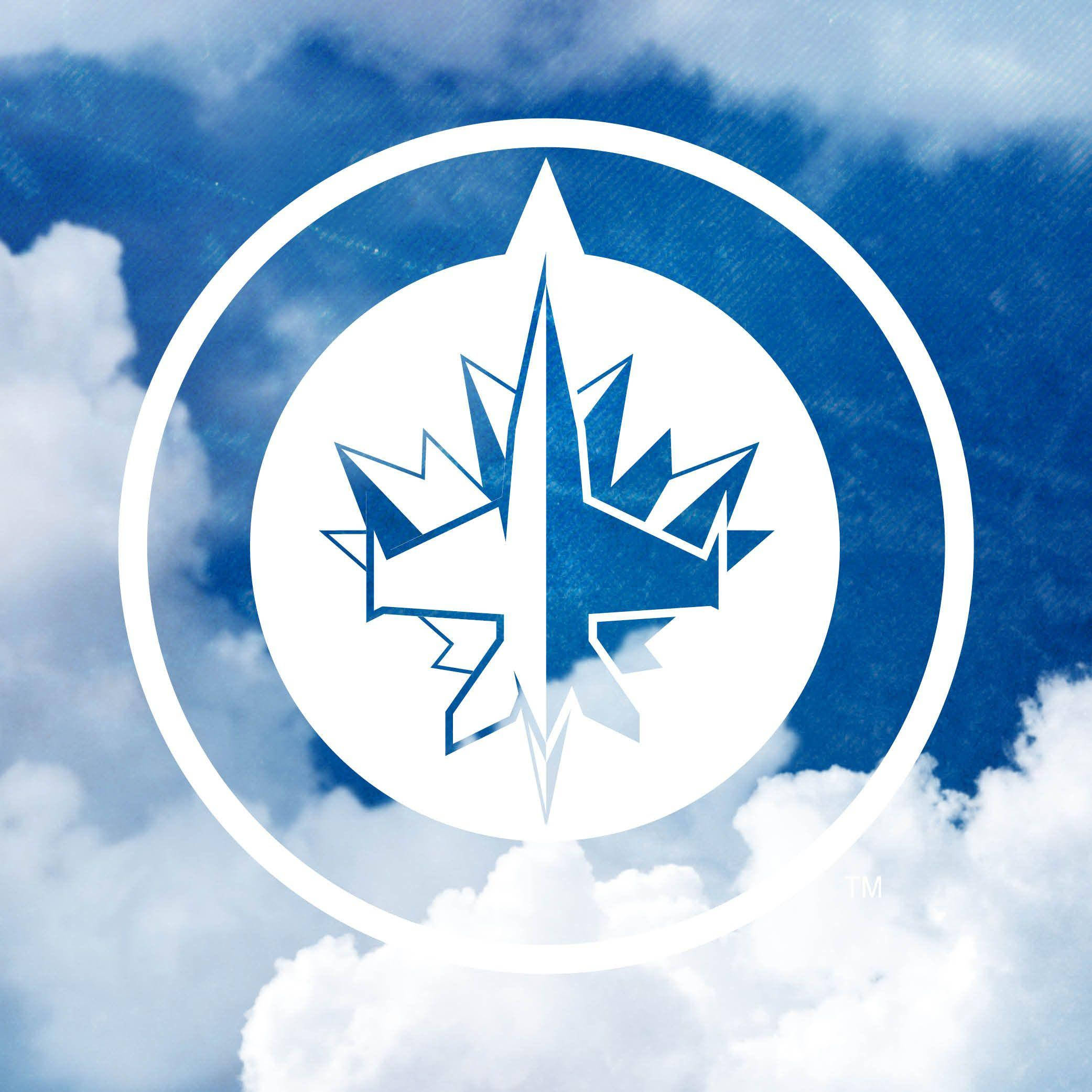 Winnipeg Jets logo, blue sky, fluffy white clouds, Full HD Desktop Wallpaper