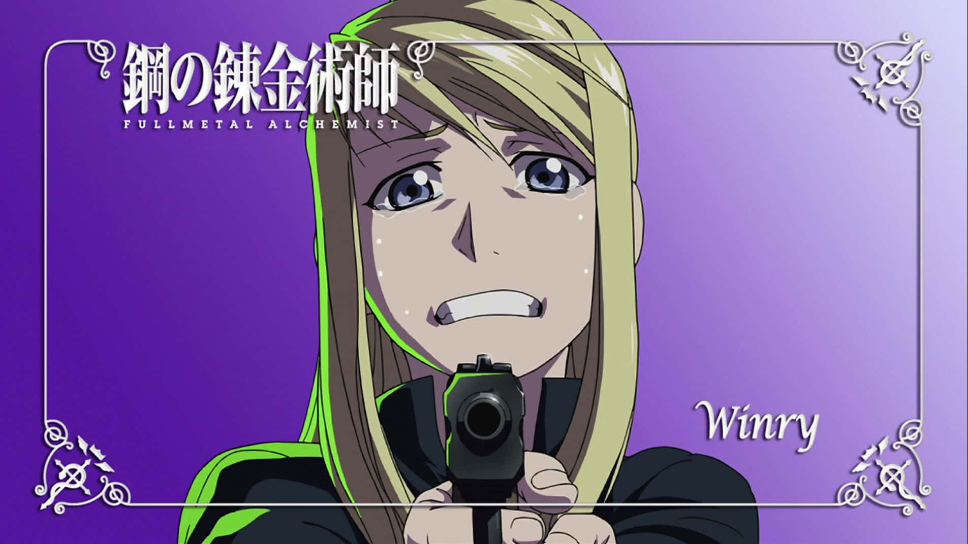 Winry Rockbell, mechanic outfit, purple background, HD Desktop Wallpaper