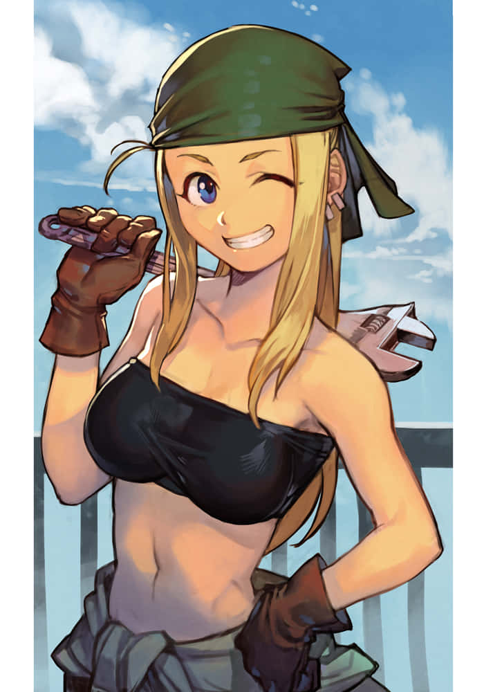 Winry Rockbell, blonde hair, green headband, SD Phone Wallpaper