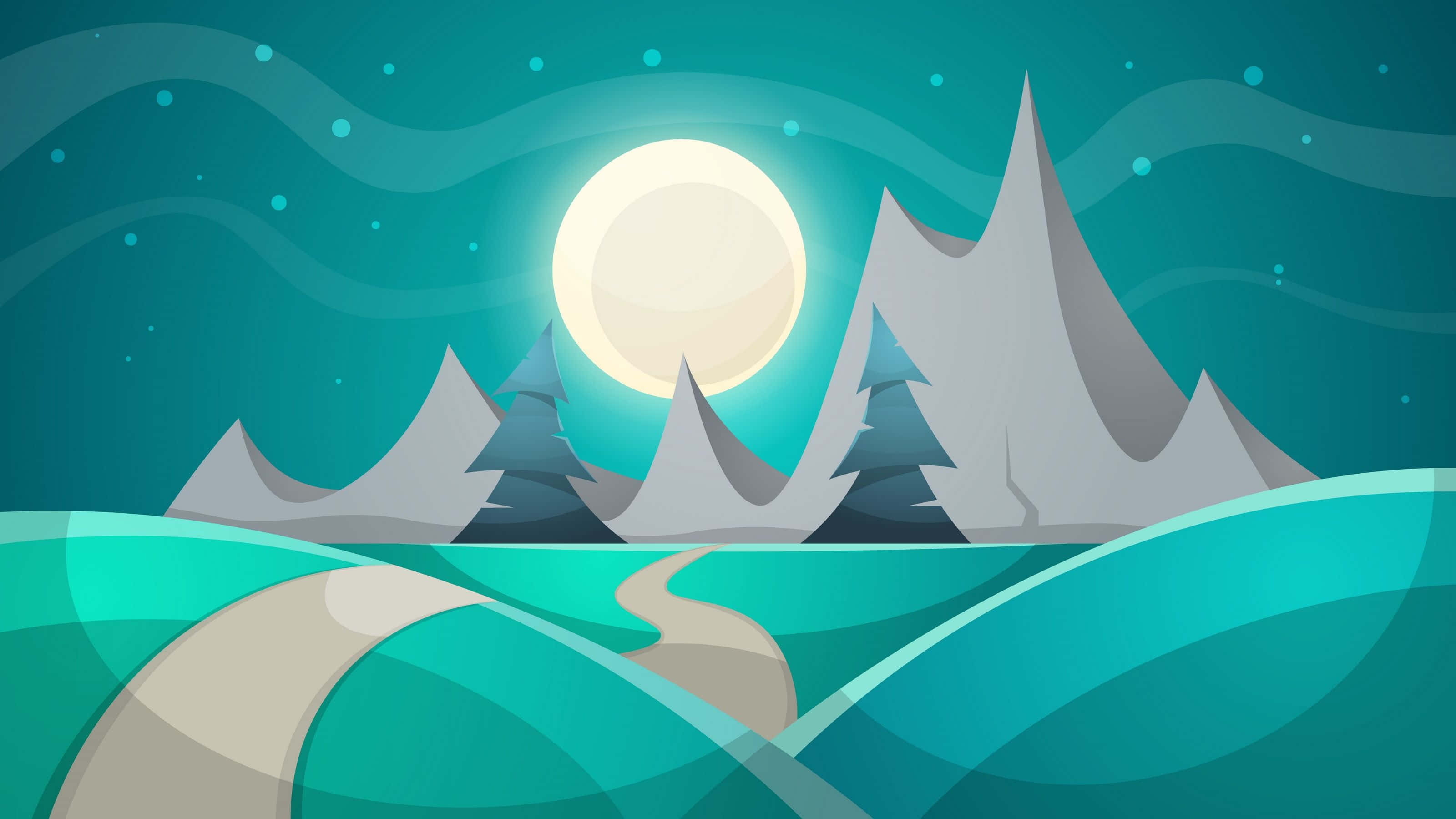 winter art, teal hills, snowy mountains, 2K Desktop Wallpaper