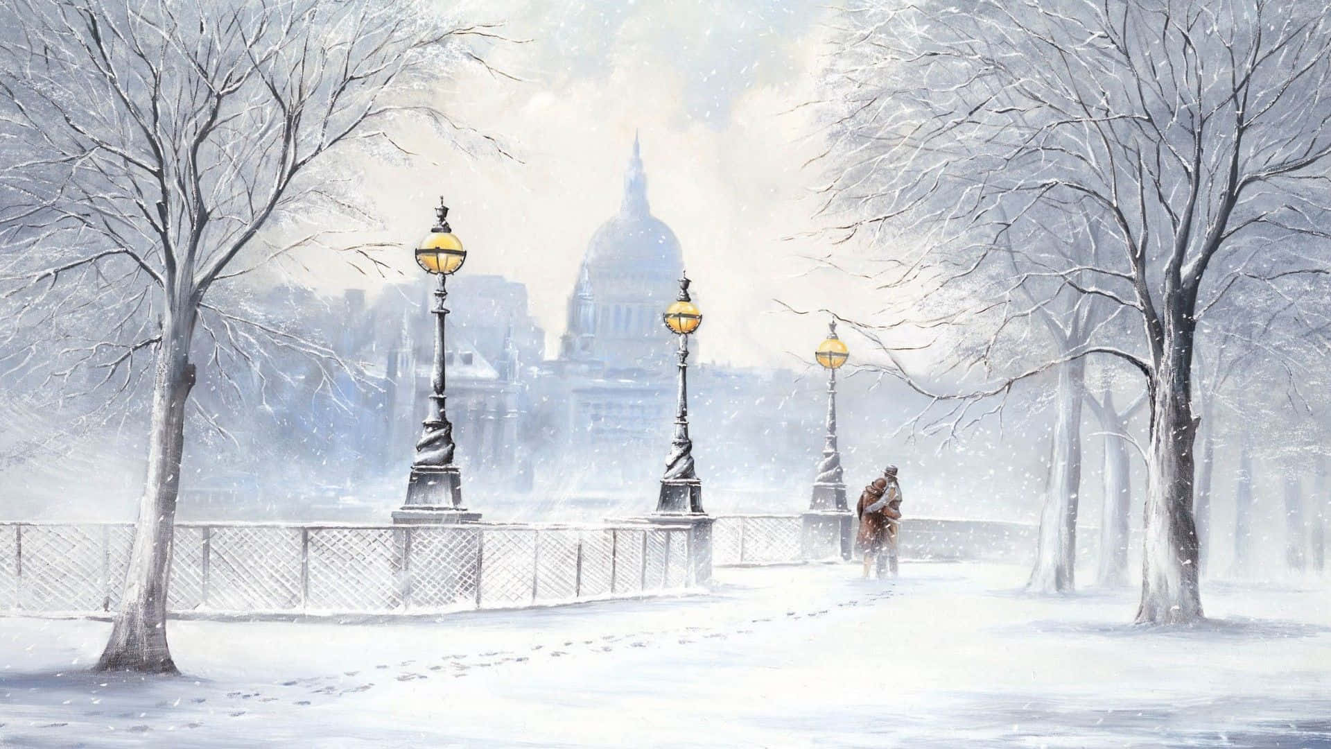 Winter Art, snowy park, bare trees, Full HD Desktop Wallpaper