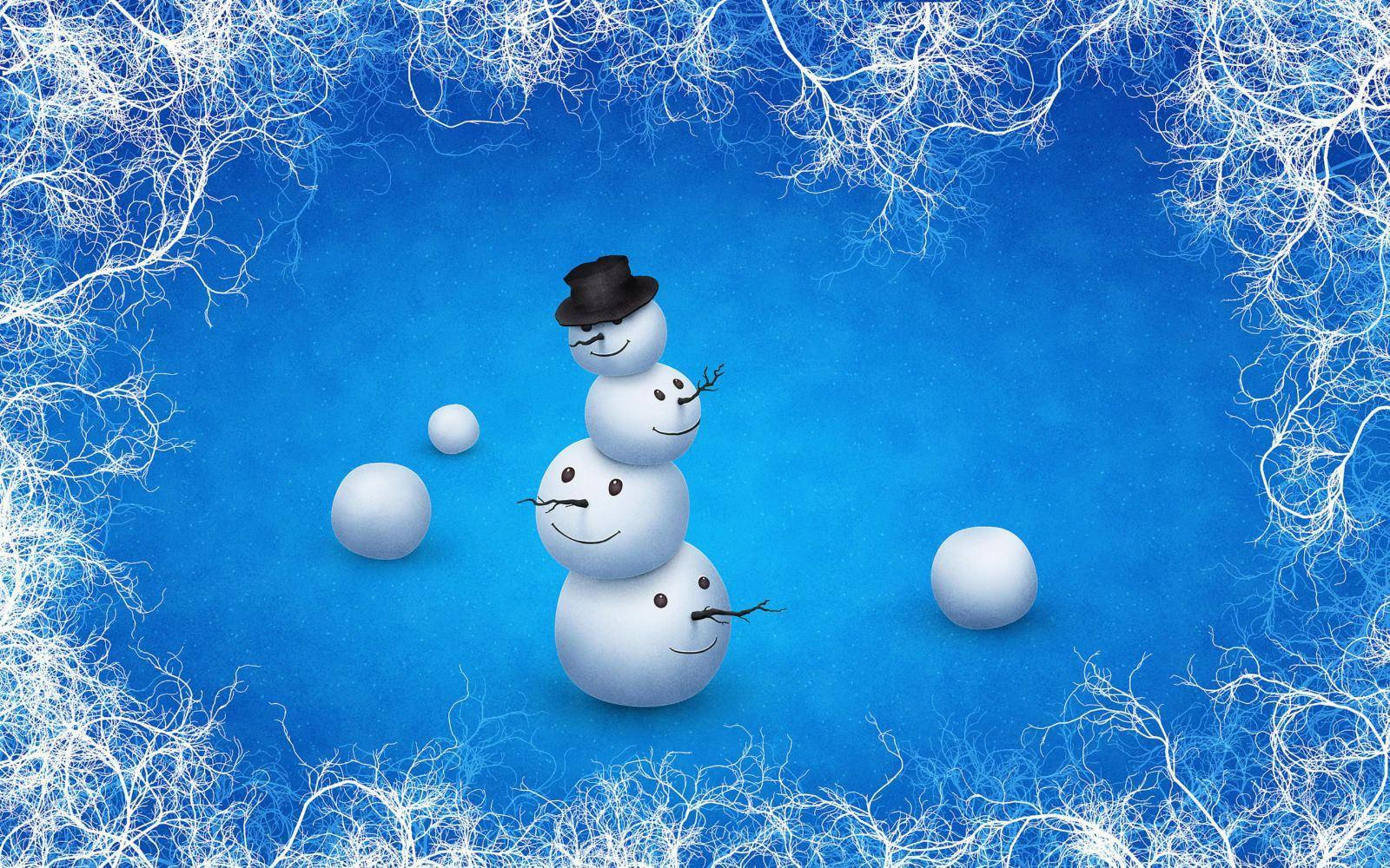 snowman, top hat, twig arms, HD Desktop Wallpaper