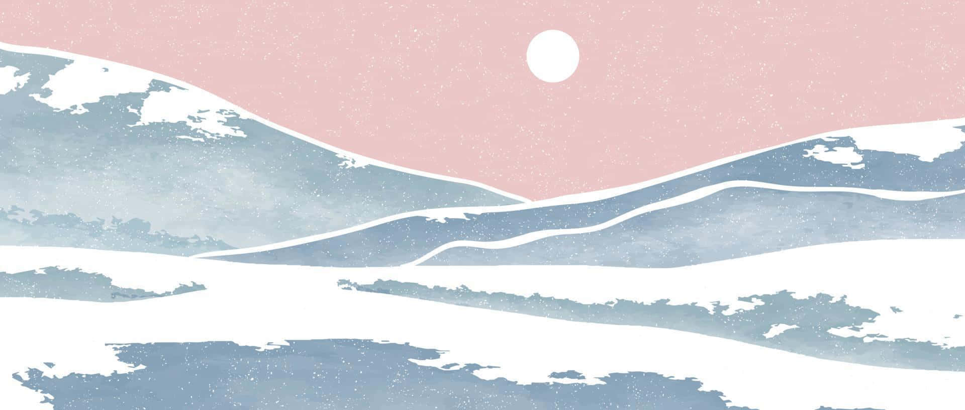 minimalist winter landscape, snow capped mountains, soft pink sky, Full HD Desktop Wallpaper