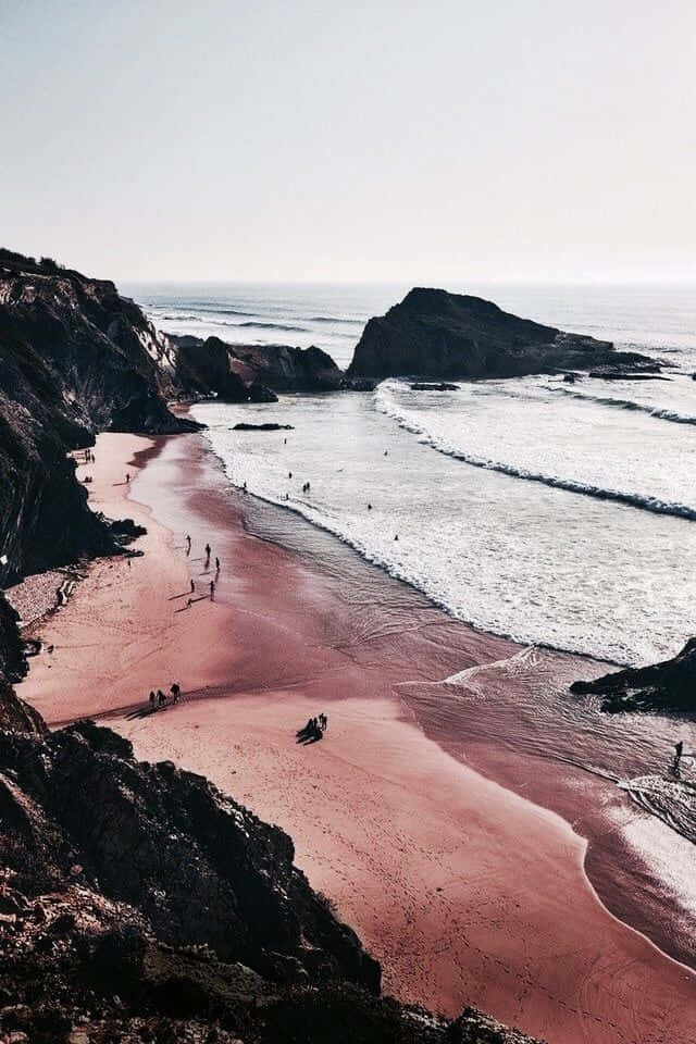 Winter Beach, pink sand beach, rugged cliffs, SD Phone Wallpaper