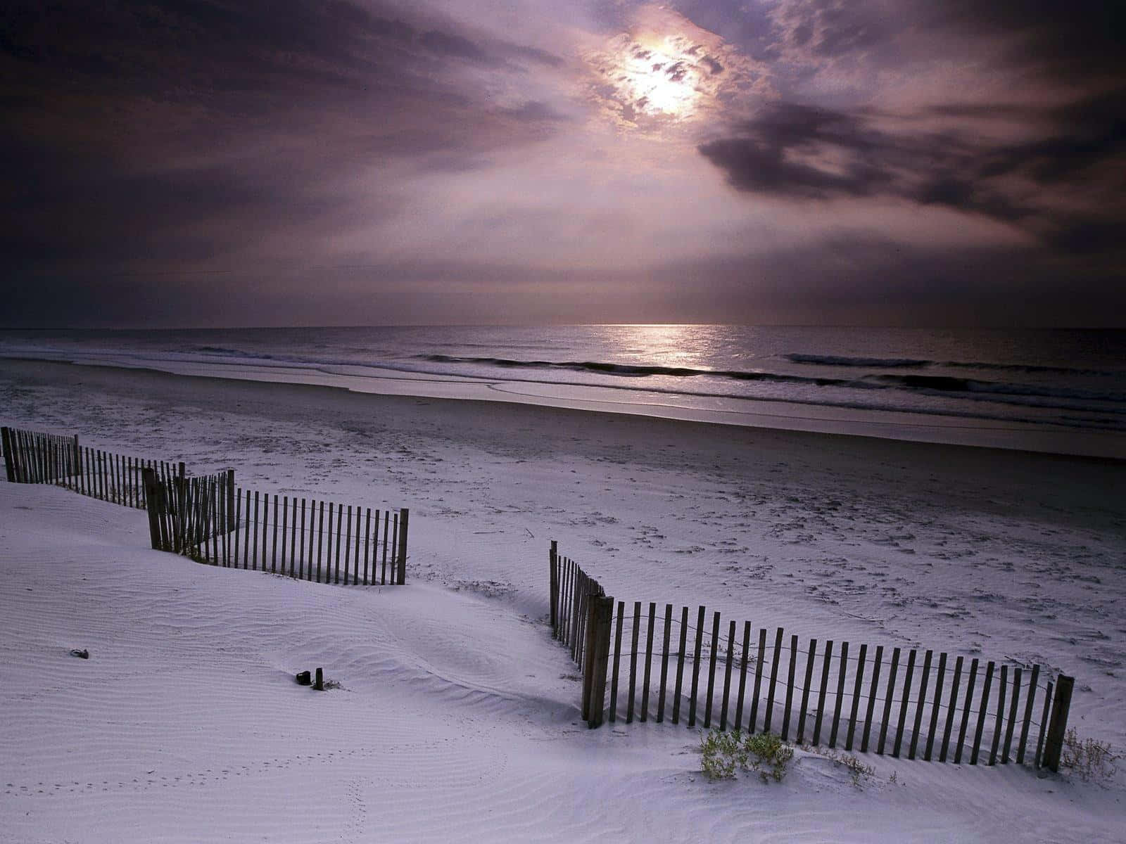 Winter Beach, wooden fence, snowy dunes, HD Desktop Wallpaper