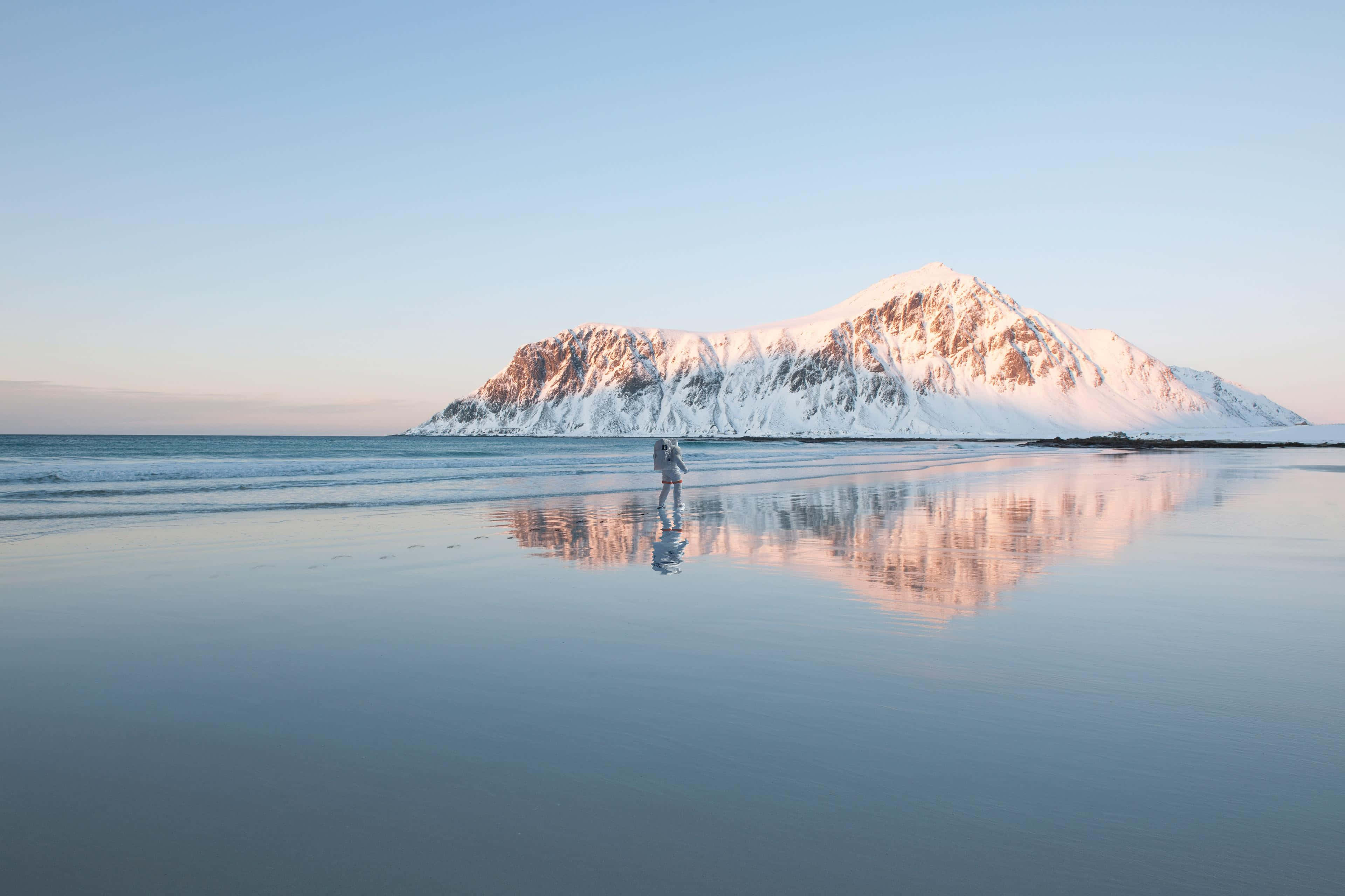 Winter Beach, glassy beach, dawn, 4K Desktop Wallpaper