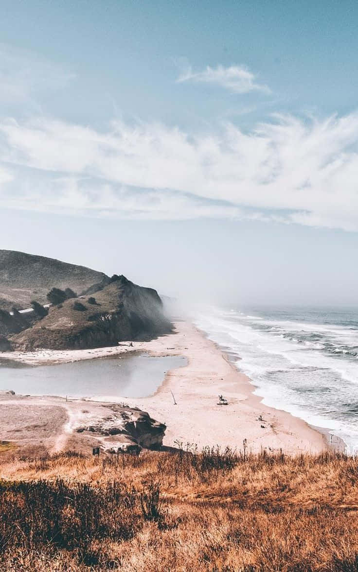 Winter Beach, sandy beach, cliffs, SD Phone Wallpaper