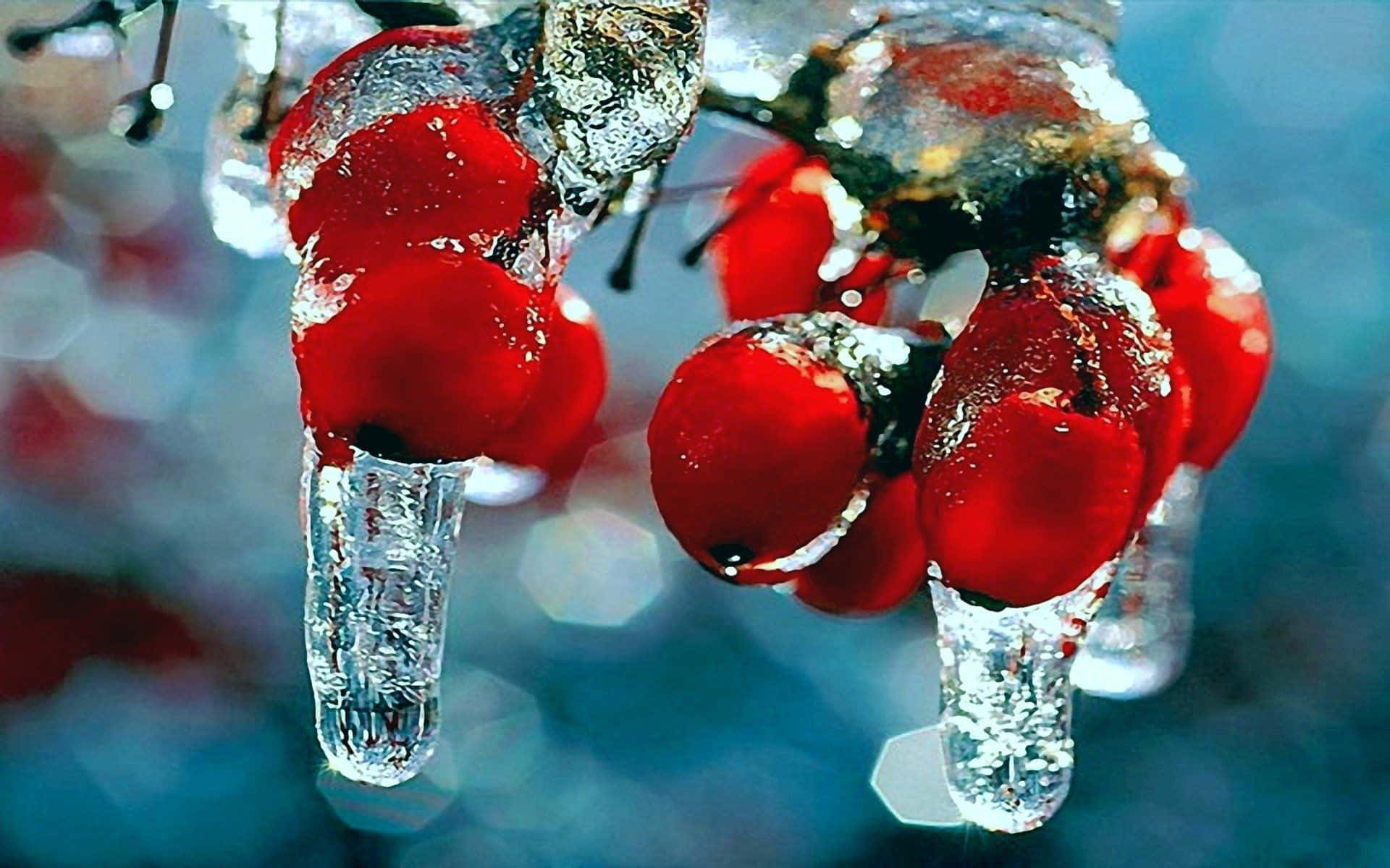 Winter Berries, red berries, clear ice, Full HD Desktop Wallpaper