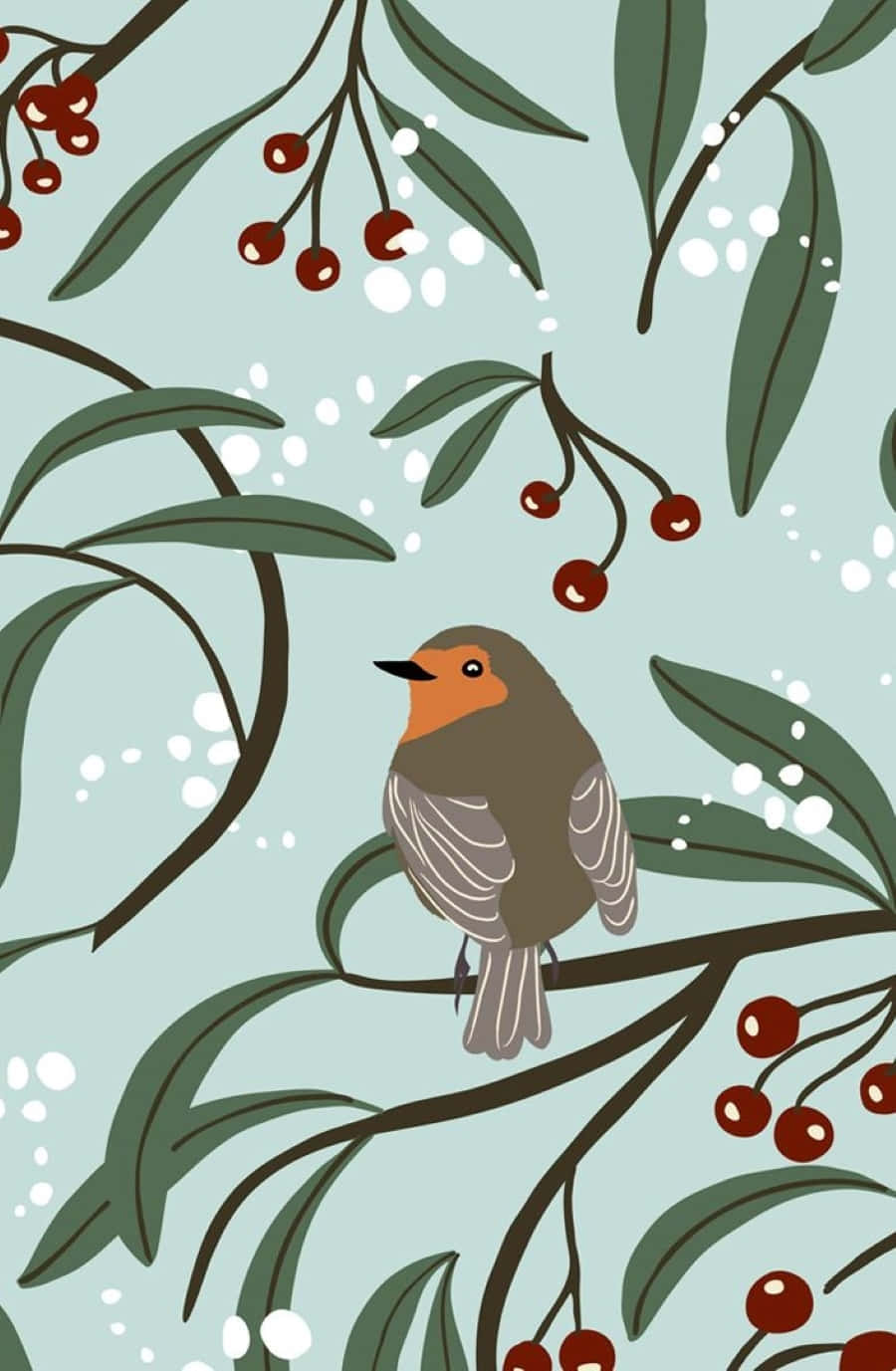 Winter Berries, robin, branch, HD Phone Wallpaper