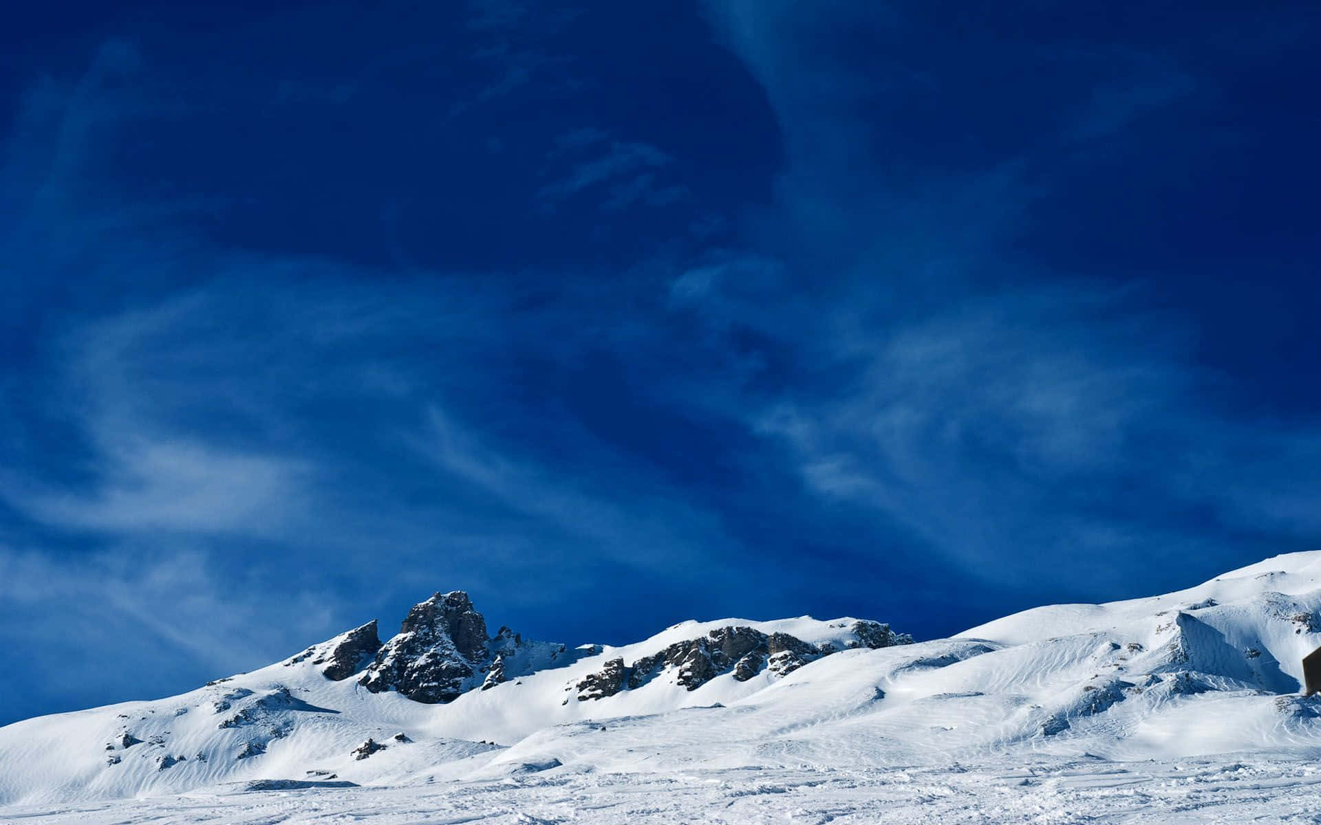 Winter Blues, snow-capped mountain peaks, deep blue sky, Full HD Desktop Wallpaper