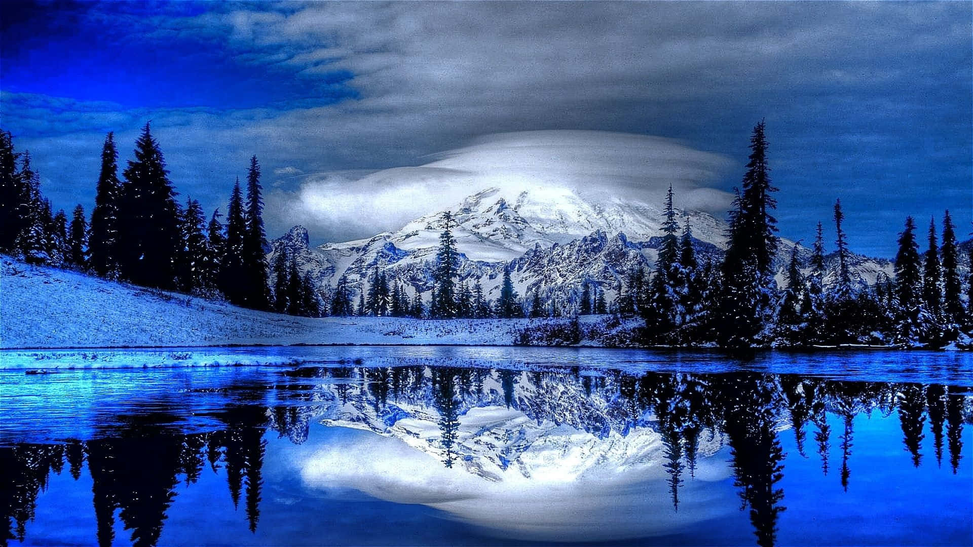 Winter Blues, snowcapped mountain, dramatic cloud formation, Full HD Desktop Wallpaper