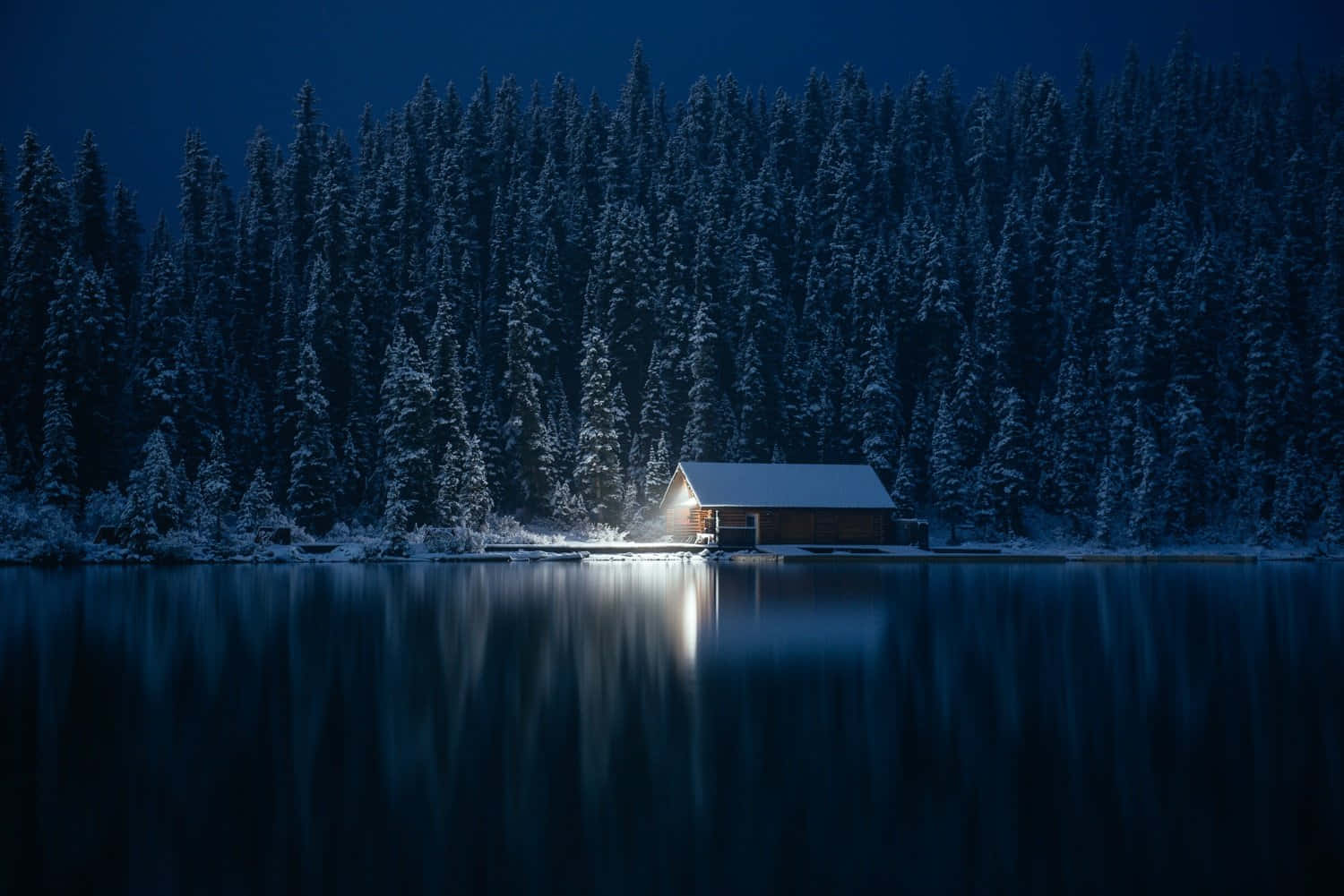 cozy winter cabin, snow-covered cabin, frozen lake, HD Desktop Wallpaper