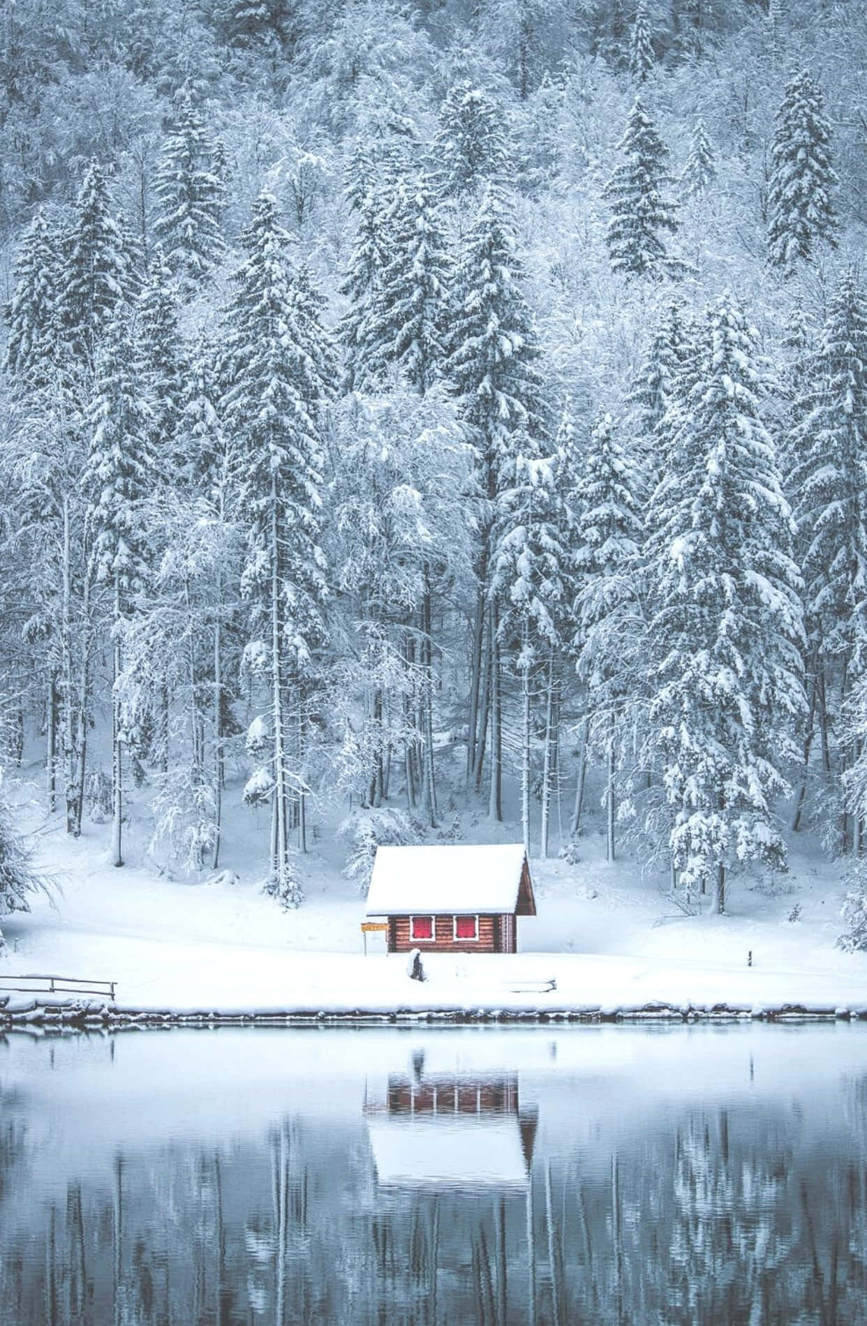 cozy winter cabin, snow-covered cabin, frozen lake, HD Phone Wallpaper