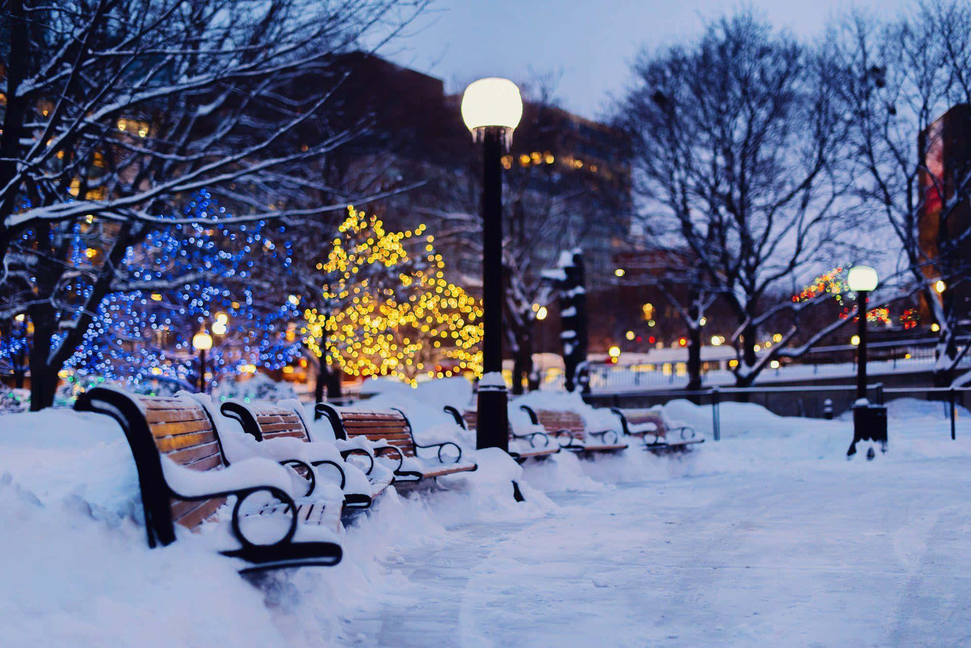 Winter Cityscape, dusk, snow, Full HD Desktop Wallpaper