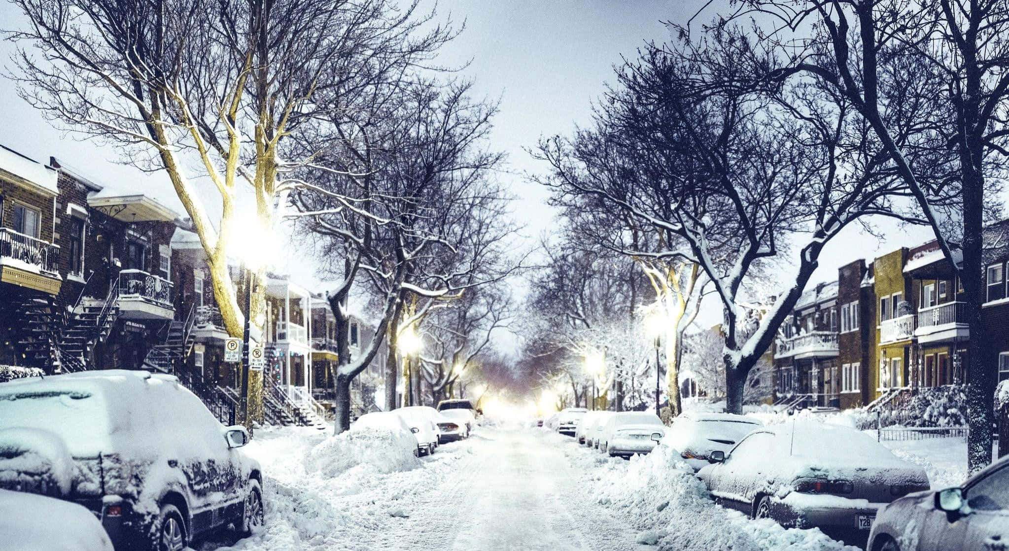 Winter Cityscape, snowy bridge, river, Full HD Desktop Wallpaper