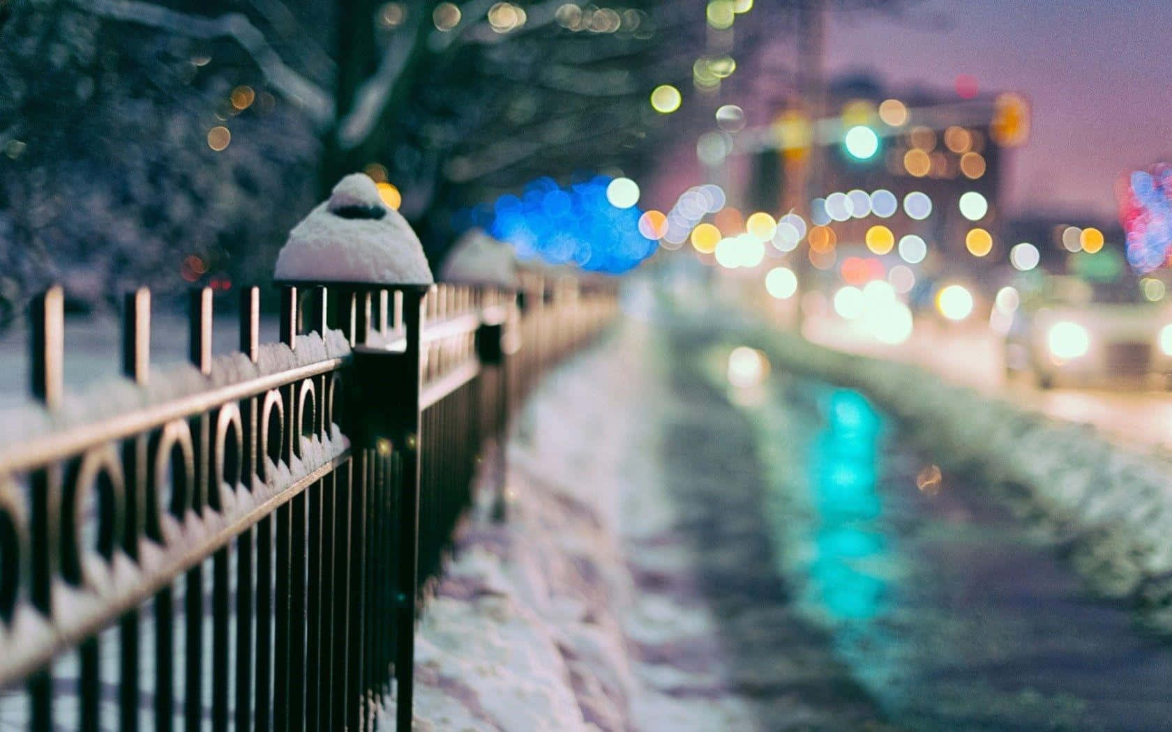Winter Cityscape, snow covered street, buildings, HD Desktop Wallpaper