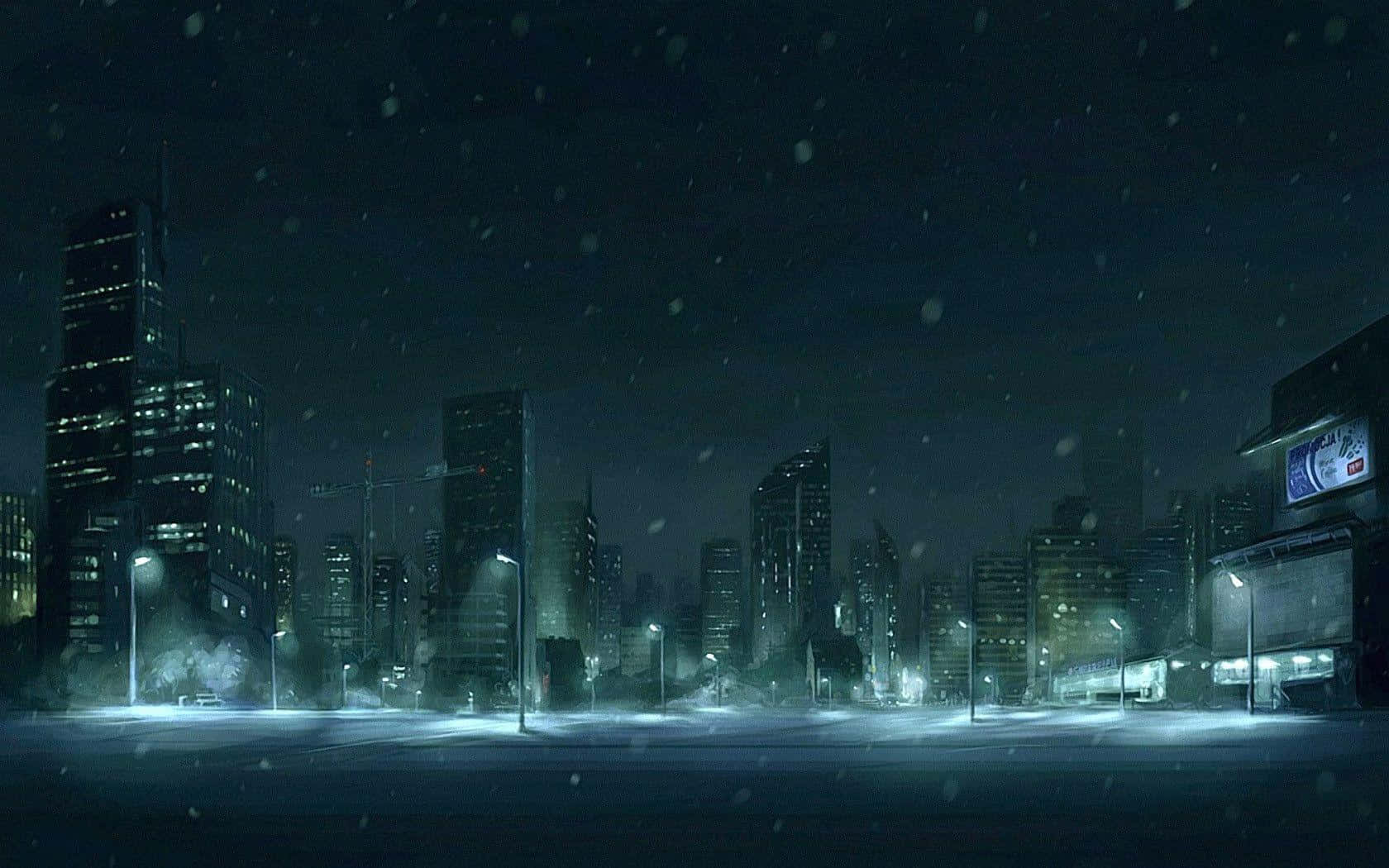 Winter Cityscape, snow-covered cityscape, dark urban skyline, HD Desktop Wallpaper