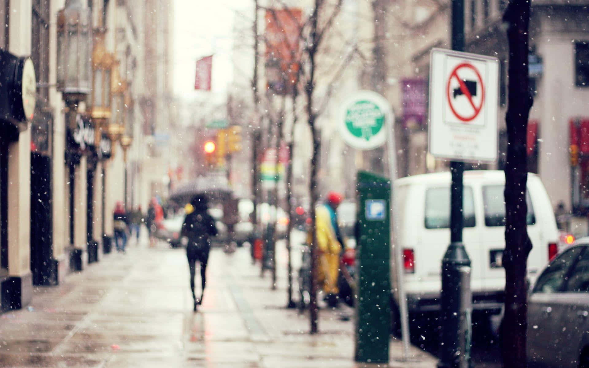Winter Cityscape, urban street scene, winter snow, Full HD Desktop Wallpaper