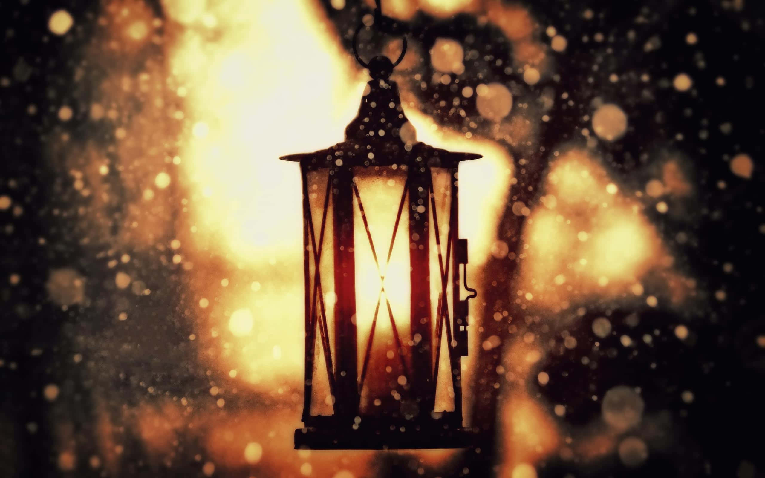 Winter Cityscape, lantern, bokeh background, 2K Desktop Wallpaper