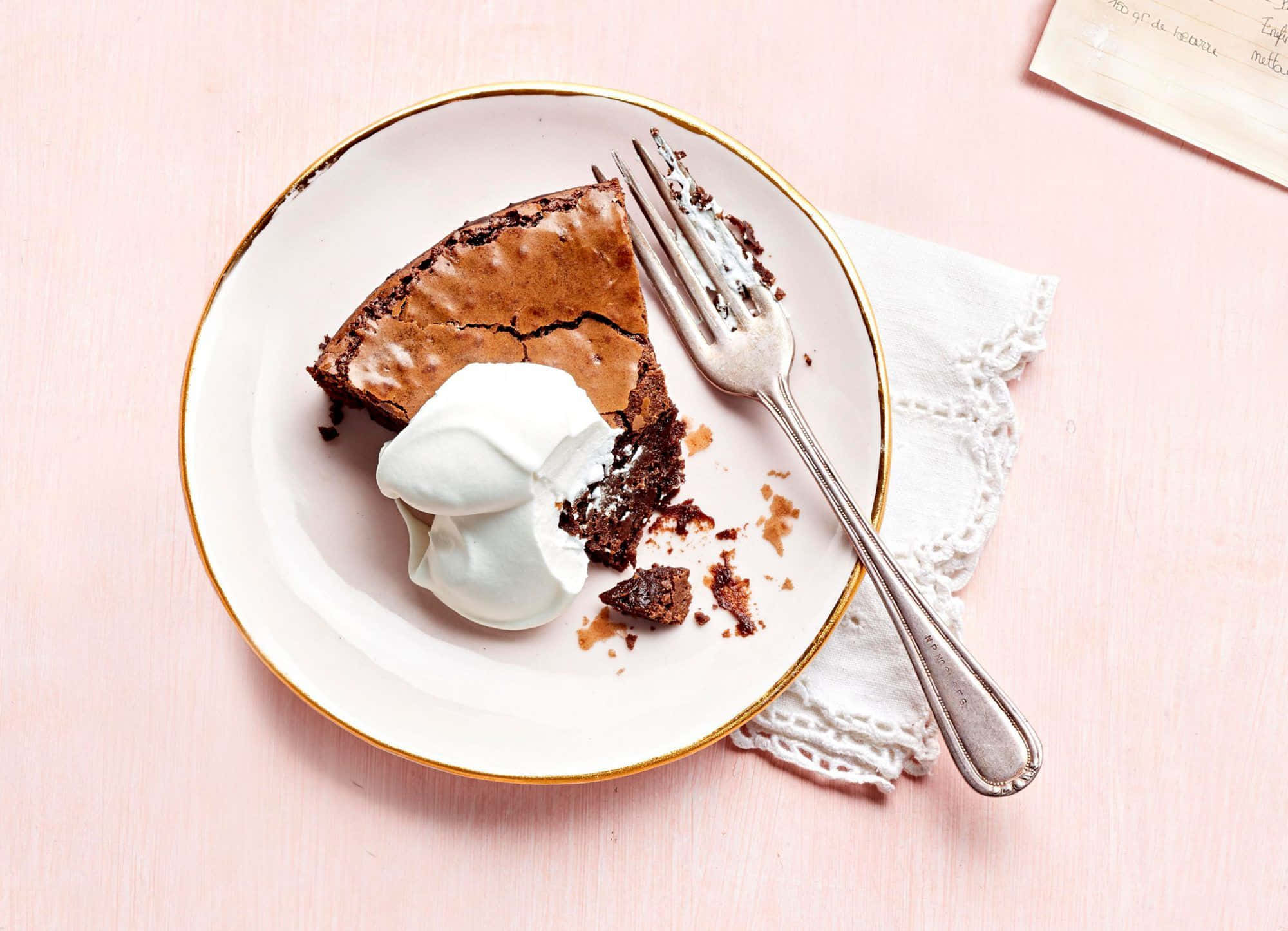 winter desserts, chocolate brownie slice, whipped cream, Full HD Desktop Wallpaper