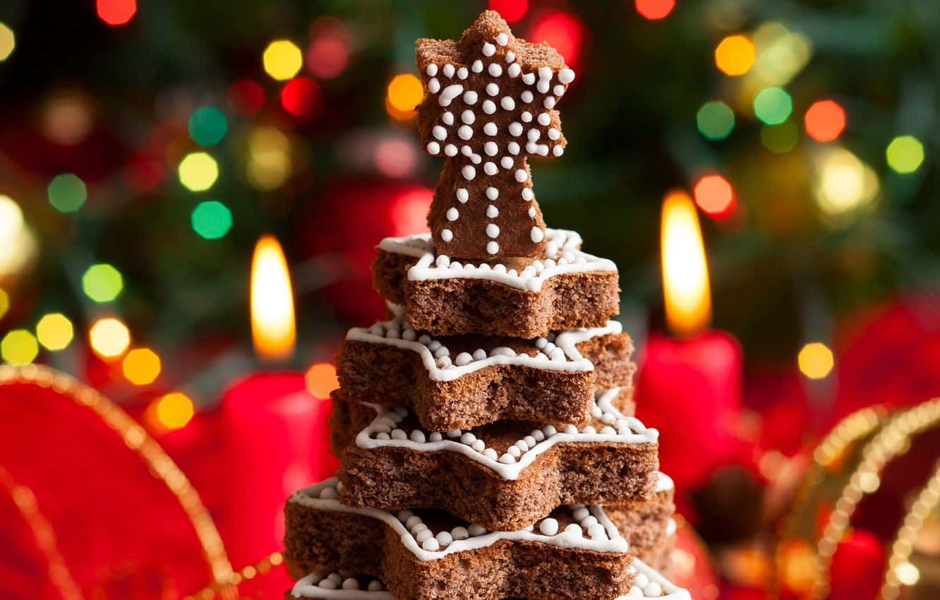 gingerbread Christmas tree, star-shaped cookies, white icing, HD Desktop Wallpaper