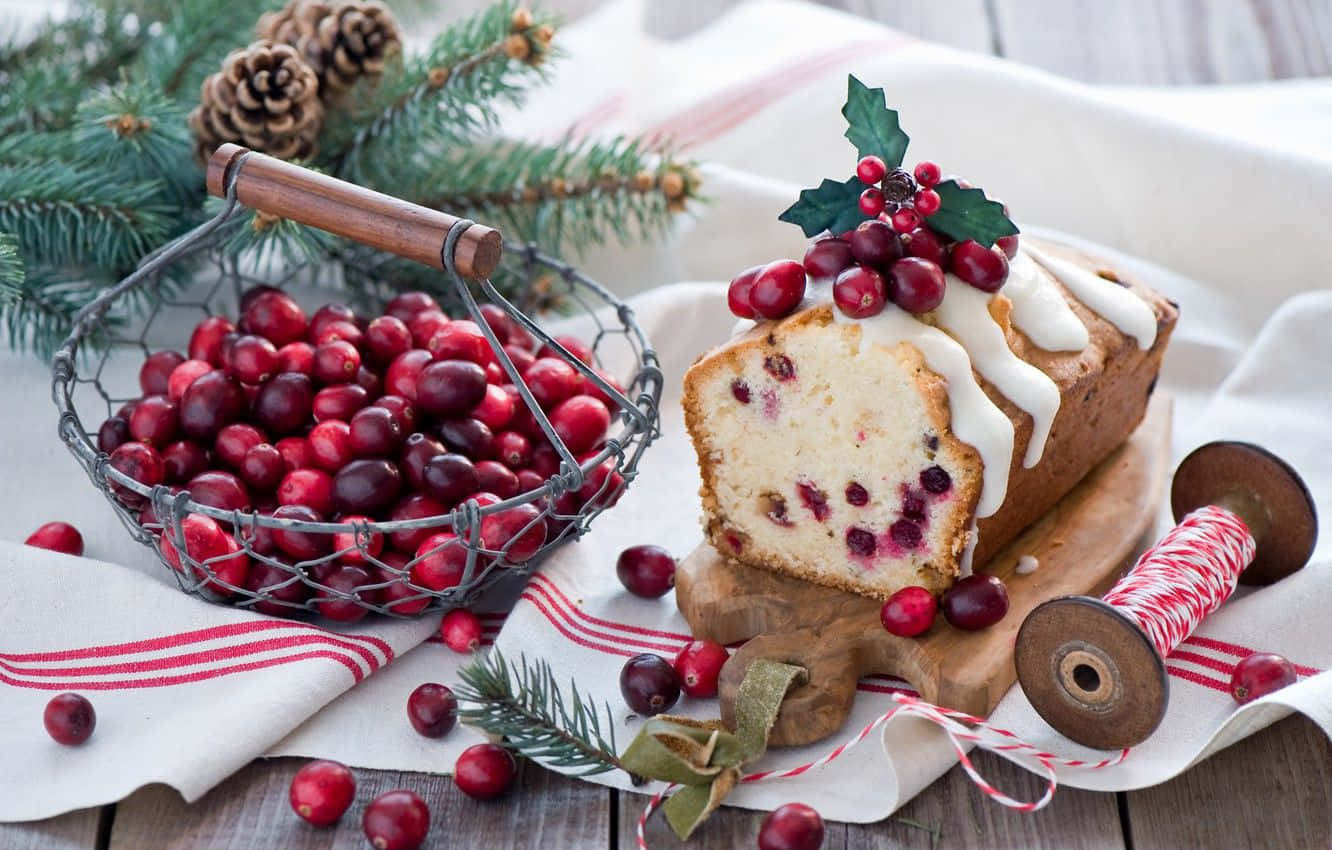 cranberry loaf cake, white icing, wire basket, HD Desktop Wallpaper