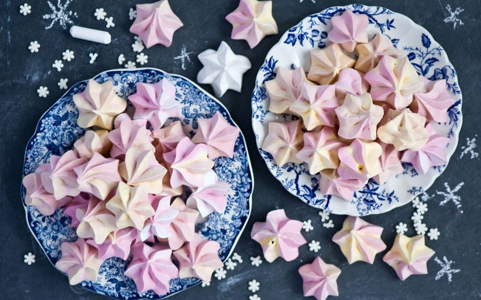 Winter Desserts, star-shaped pastel meringues, pink and cream, HD Desktop Wallpaper