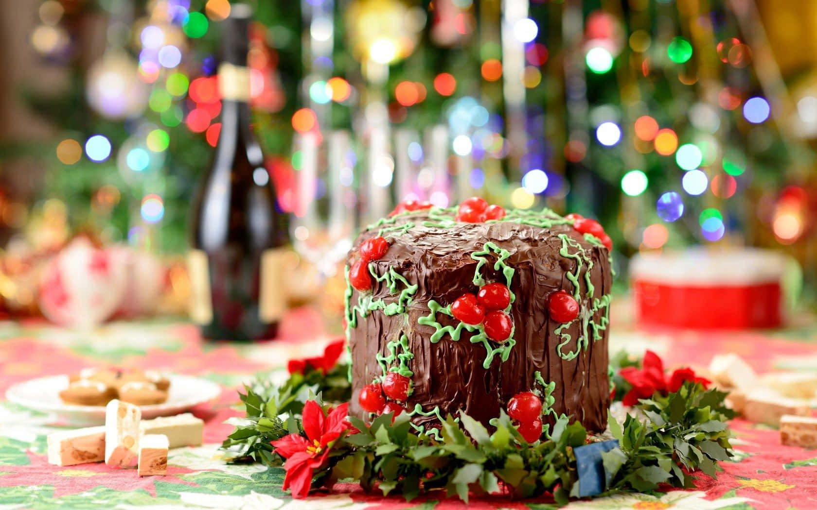 Winter Desserts, chocolate cake, red cherries, HD Desktop Wallpaper