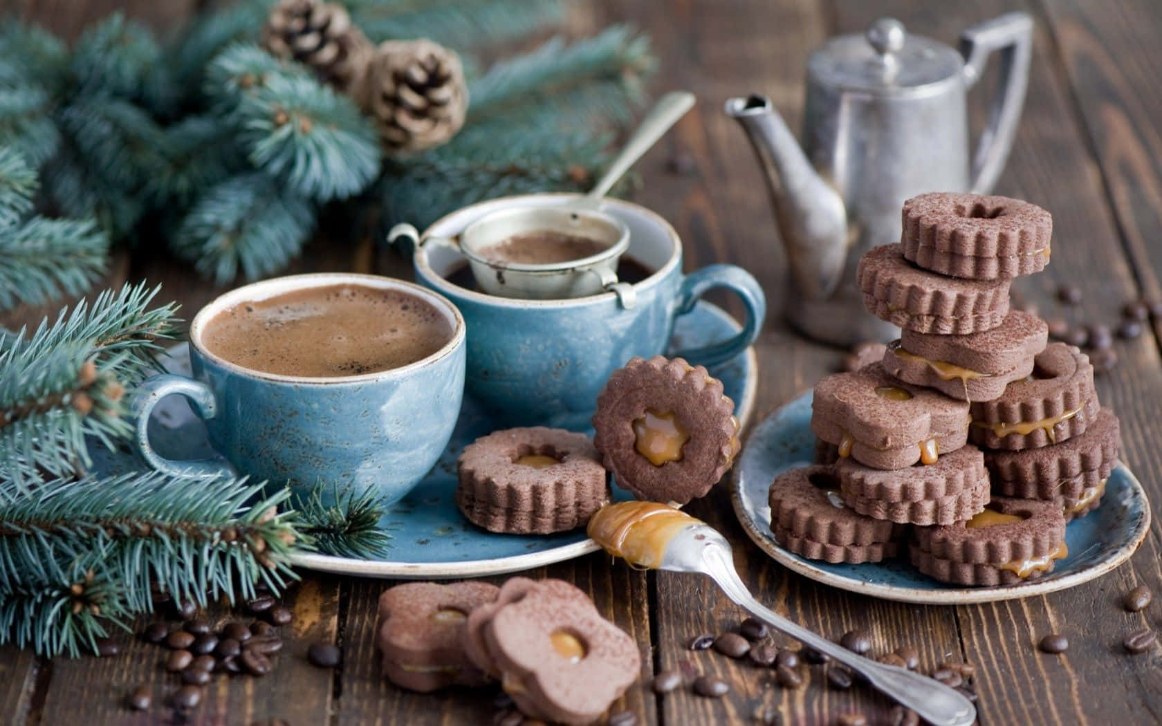 Winter Desserts, blue mugs, hot cocoa, HD Desktop Wallpaper