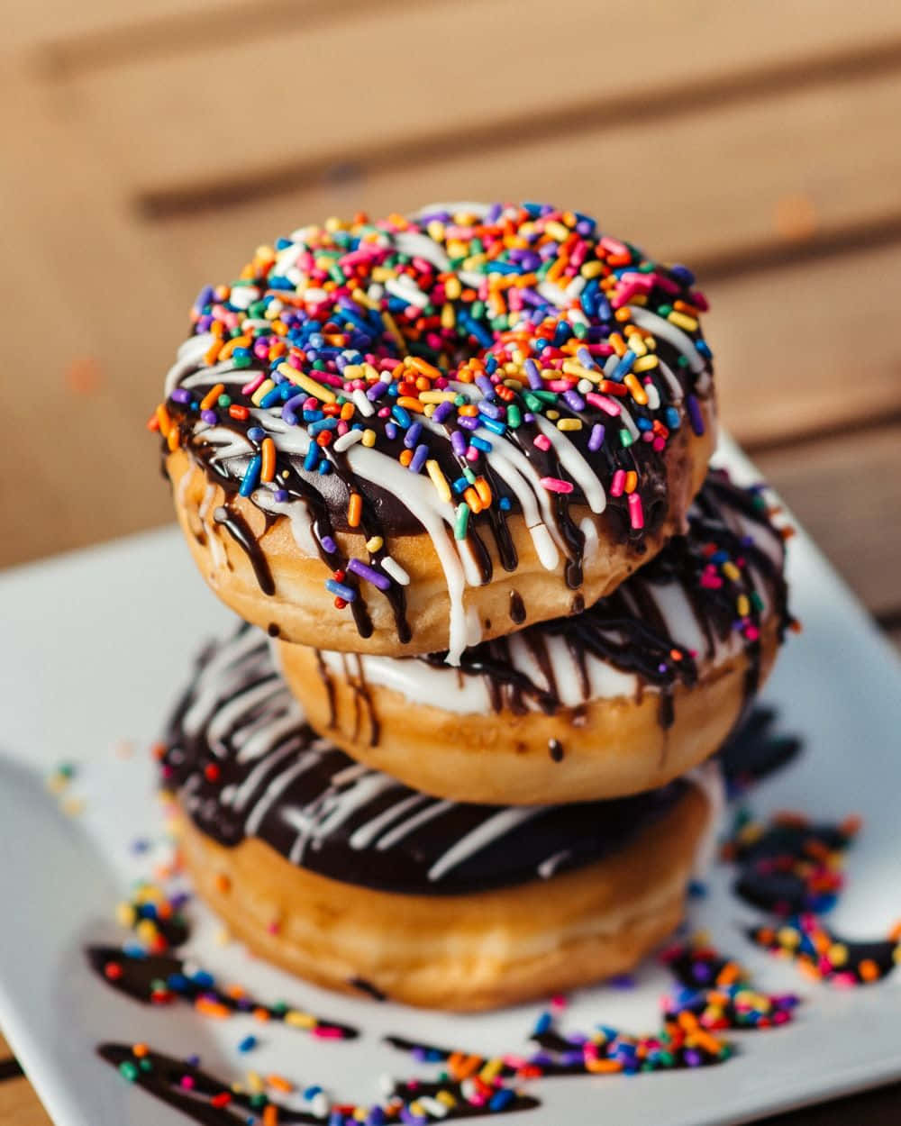Winter Desserts, chocolate-glazed donuts, rainbow sprinkles, SD Phone Wallpaper