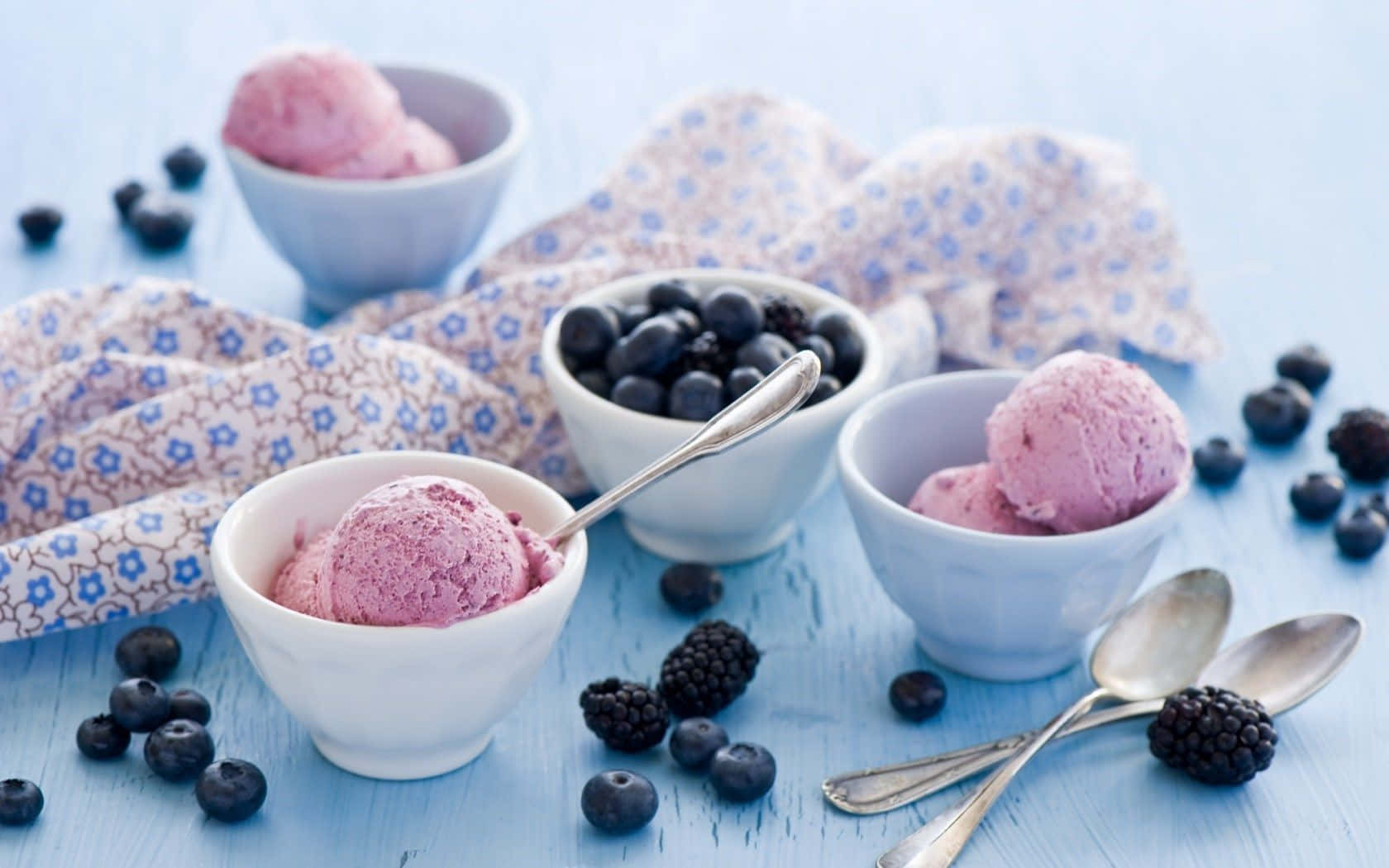 Winter Desserts, pink ice cream, white bowls, HD Desktop Wallpaper
