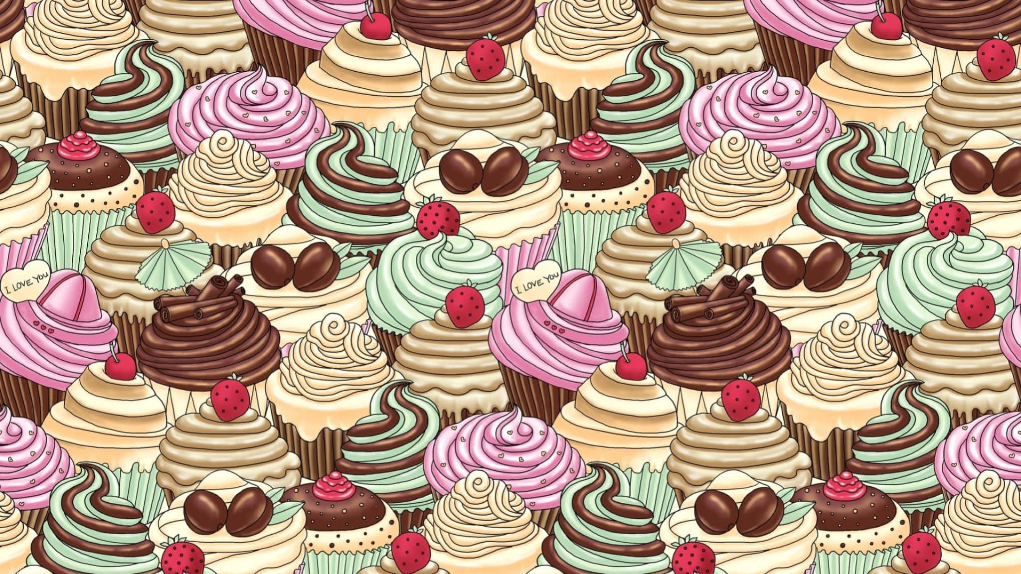 cute dessert, cupcakes, pink mint chocolate, Full HD Desktop Wallpaper