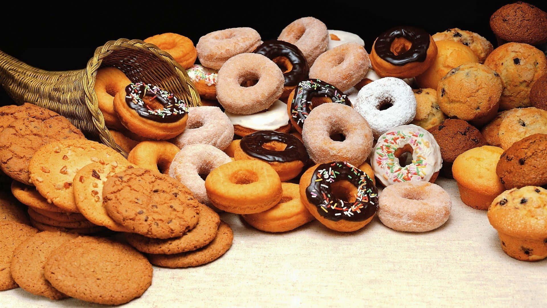 Winter Desserts, donuts, muffins, Full HD Desktop Wallpaper