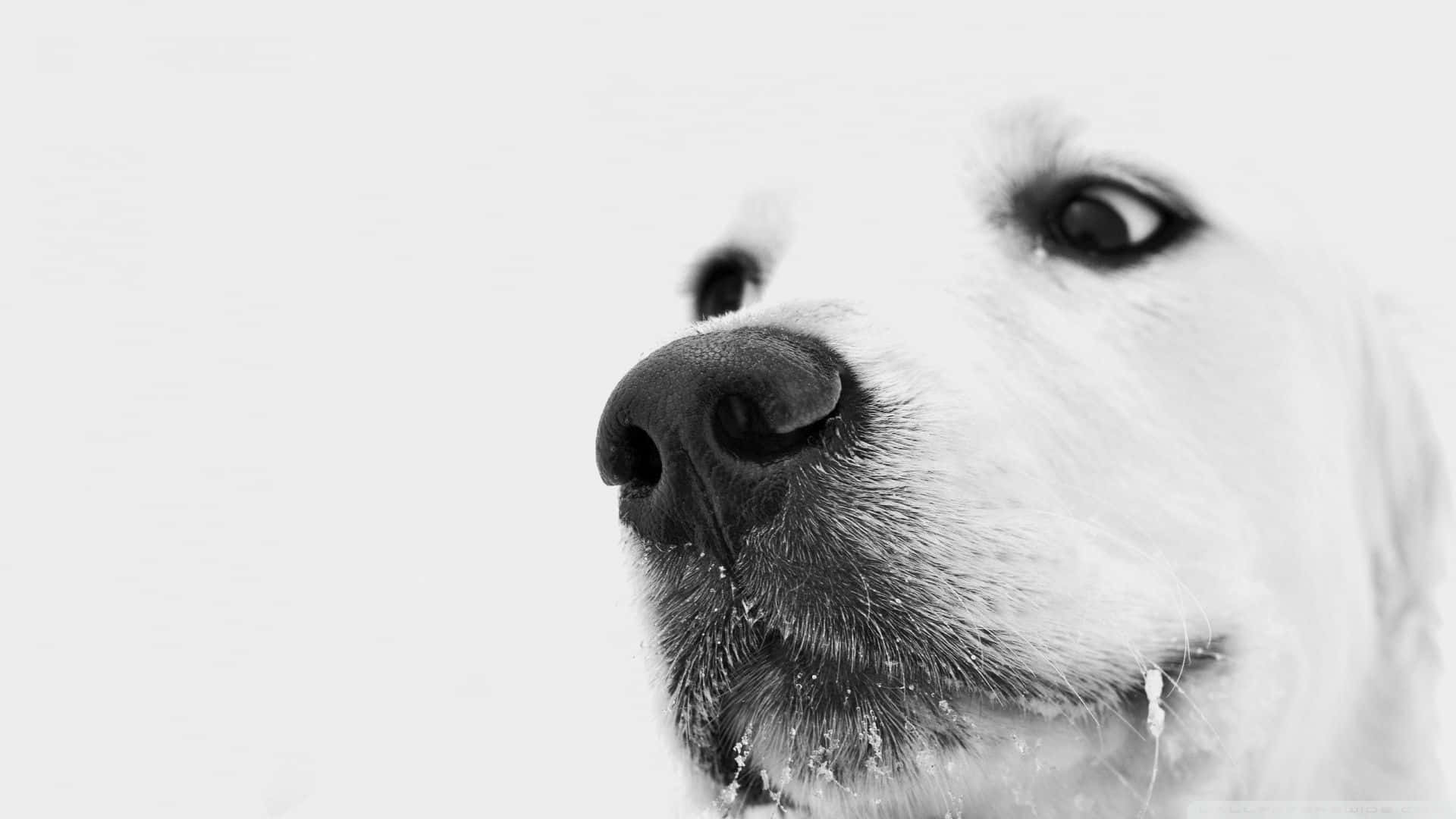 Winter Dog, snowflakes, snowy background, Full HD Desktop Wallpaper