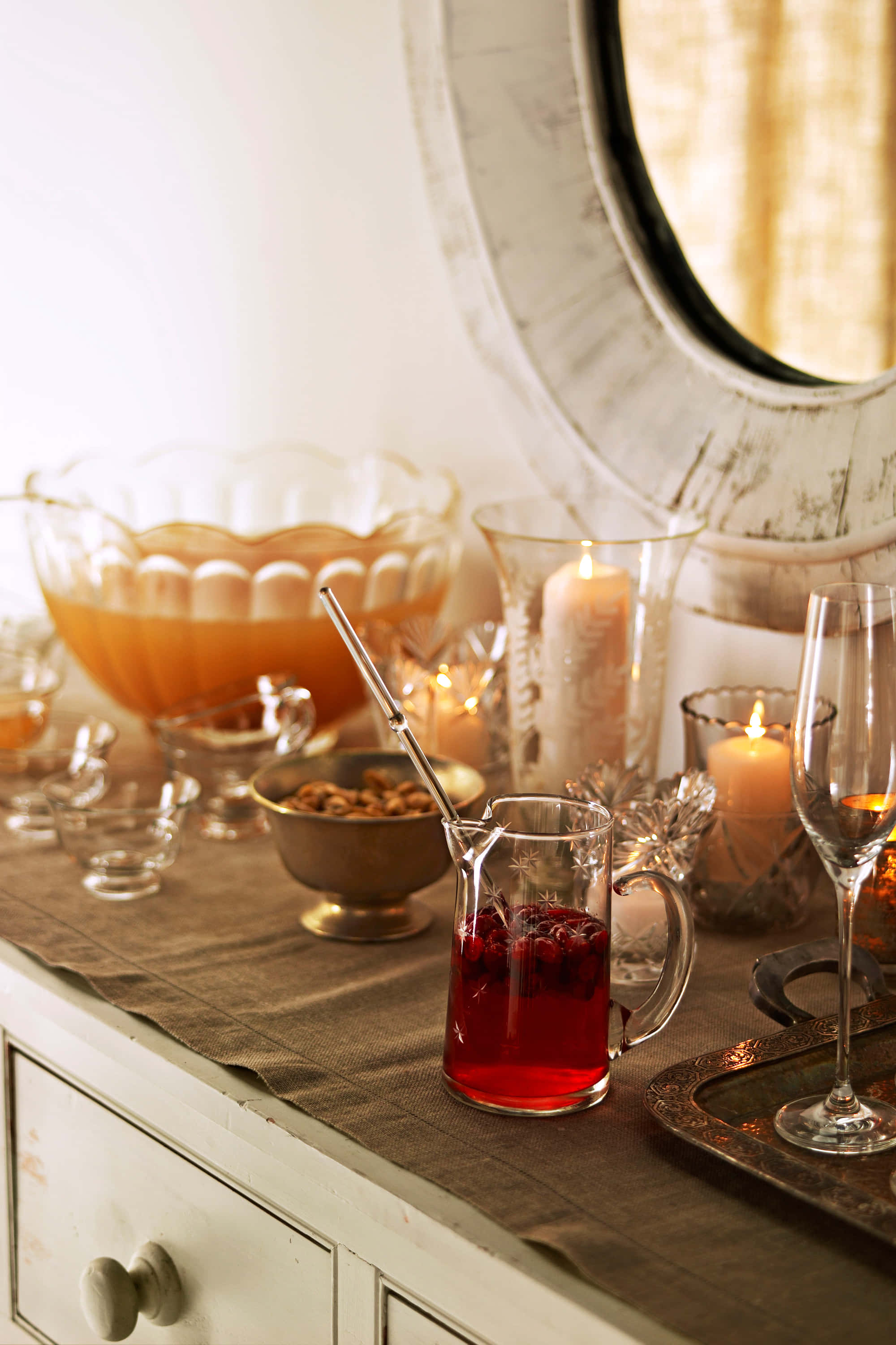 Winter Drinks, red punch, candles, 2K Phone Wallpaper