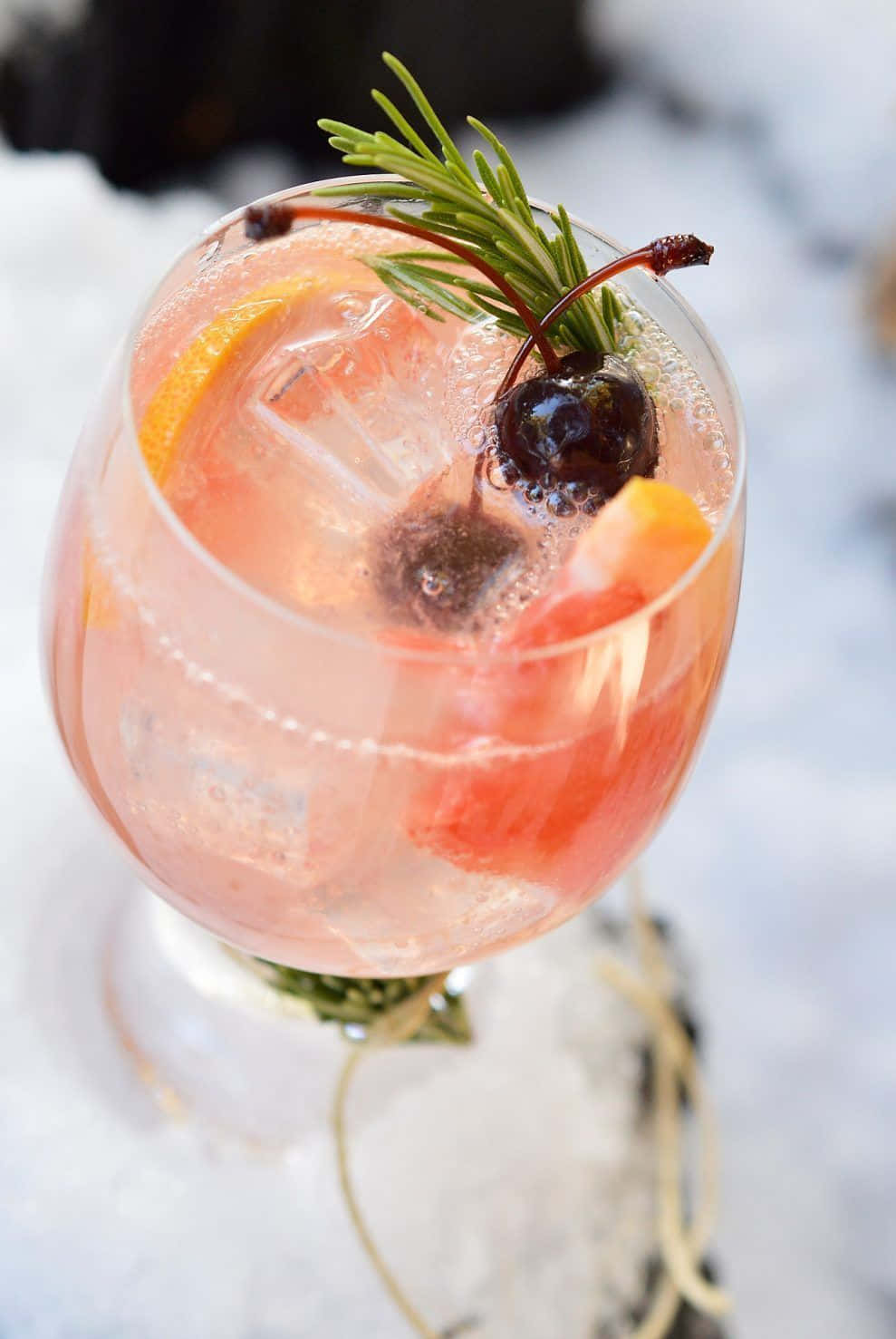 winter drinks, pink cocktail, ice orange slice, HD Phone Wallpaper