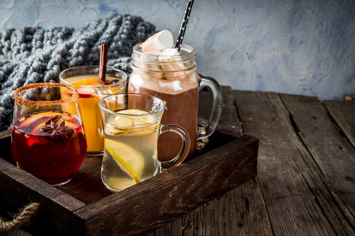 Winter Drinks, mason jars, glasses, SD Desktop Wallpaper