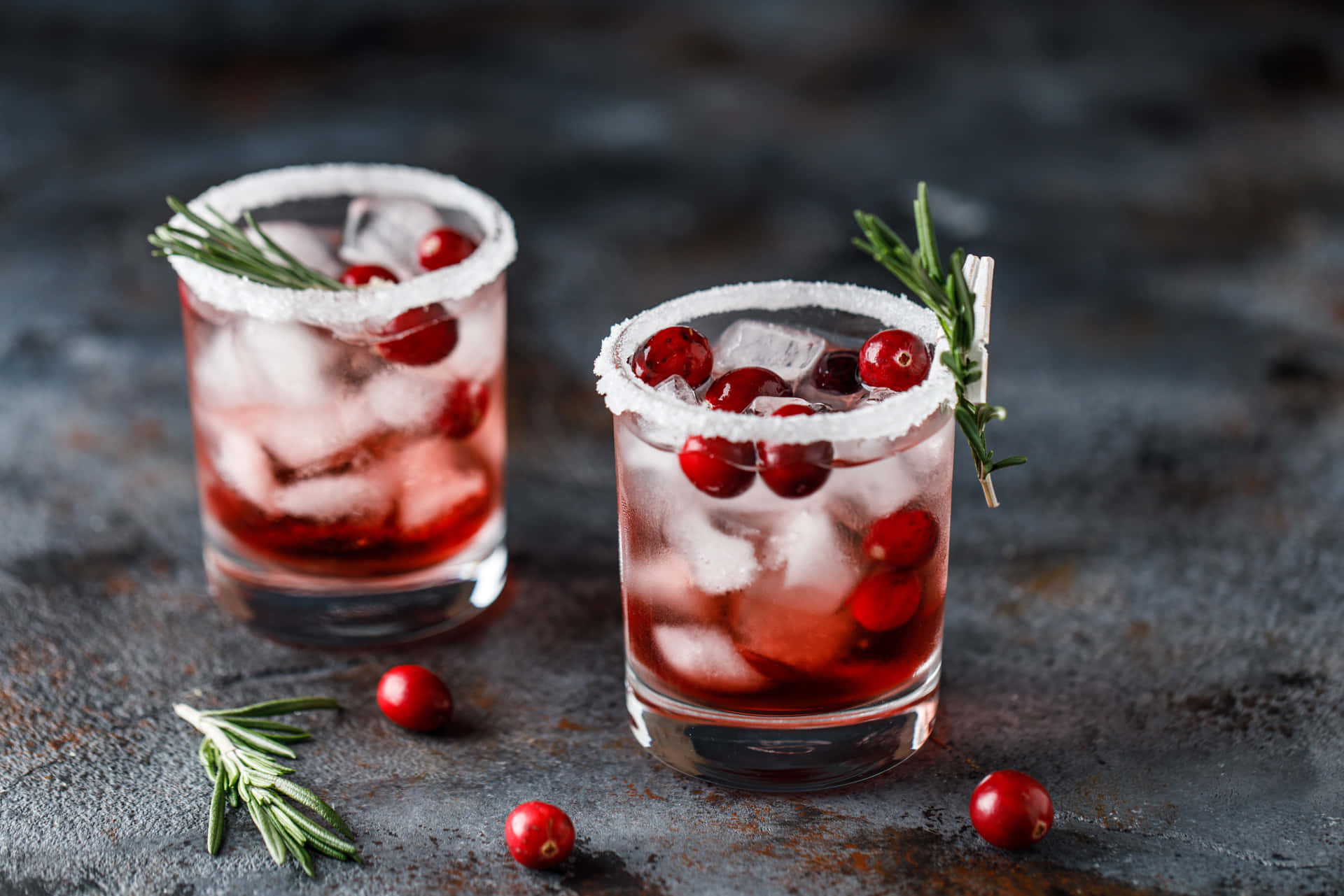 cranberry cocktail, ice rosemary, salt rim, Full HD Desktop Wallpaper