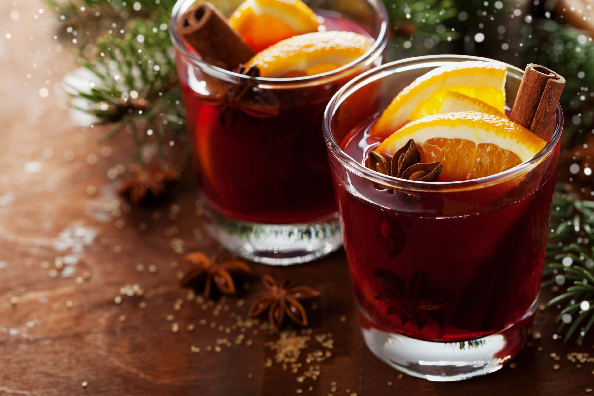 spiced mulled wine, orange slices, cinnamon sticks, Full HD Desktop Wallpaper