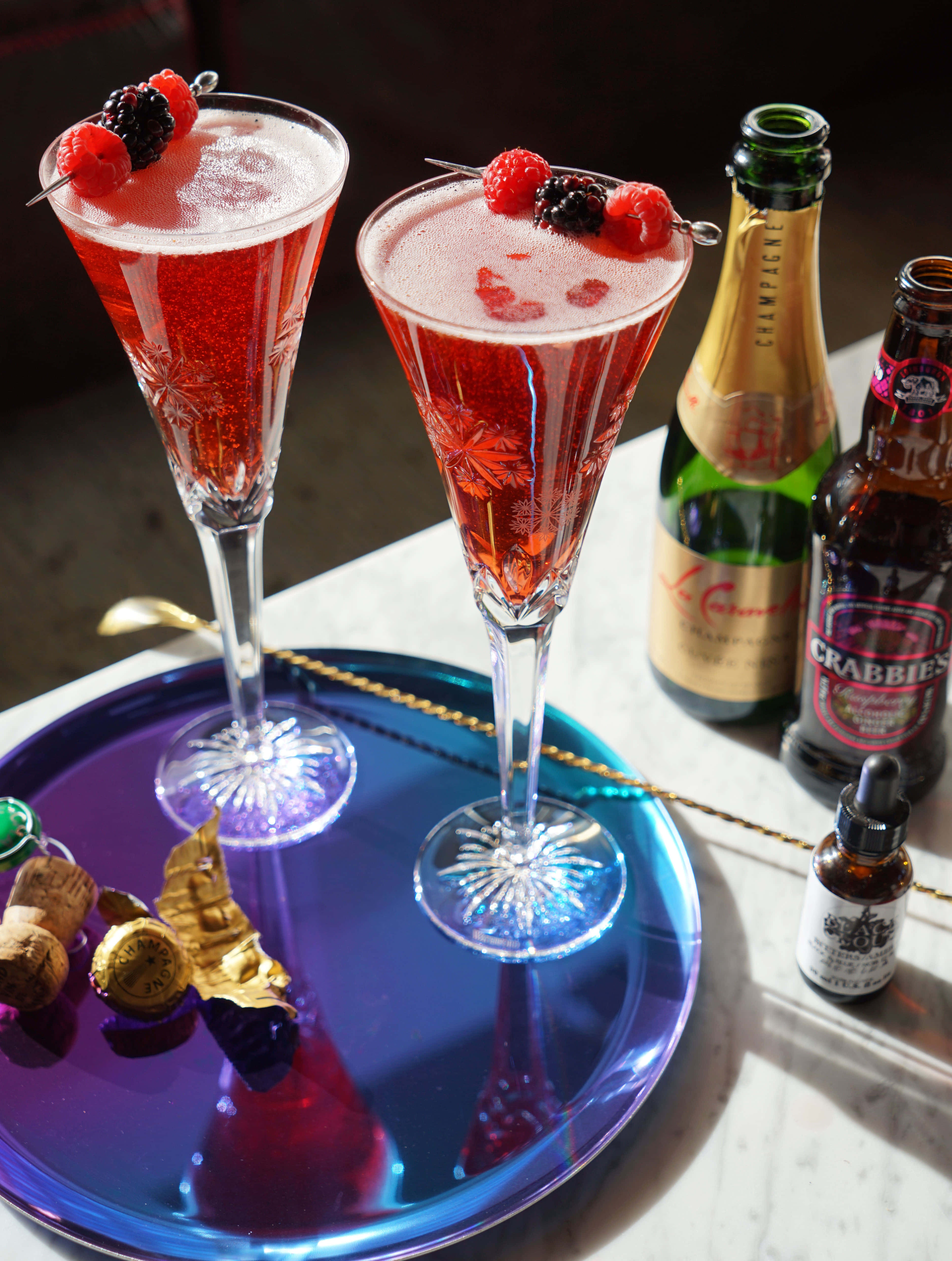 Cozy Winter Drinks by the Fireplace, sparkling red cocktail, raspberries, 4K Phone Wallpaper