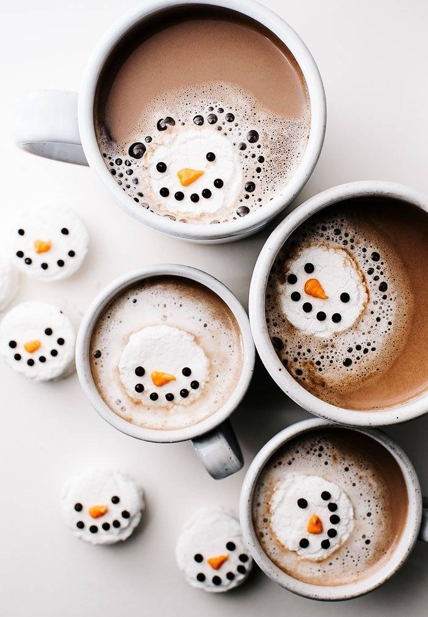 Cozy Christmas Aesthetic, snowman faces, marshmallows, Full HD Phone Wallpaper