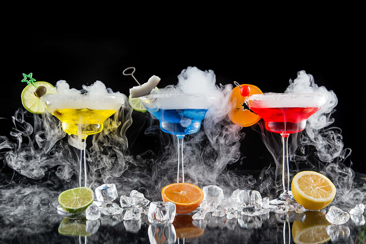 icy smoke fruit cocktail drinks, martini glasses, swirling smoke, HD Desktop Wallpaper