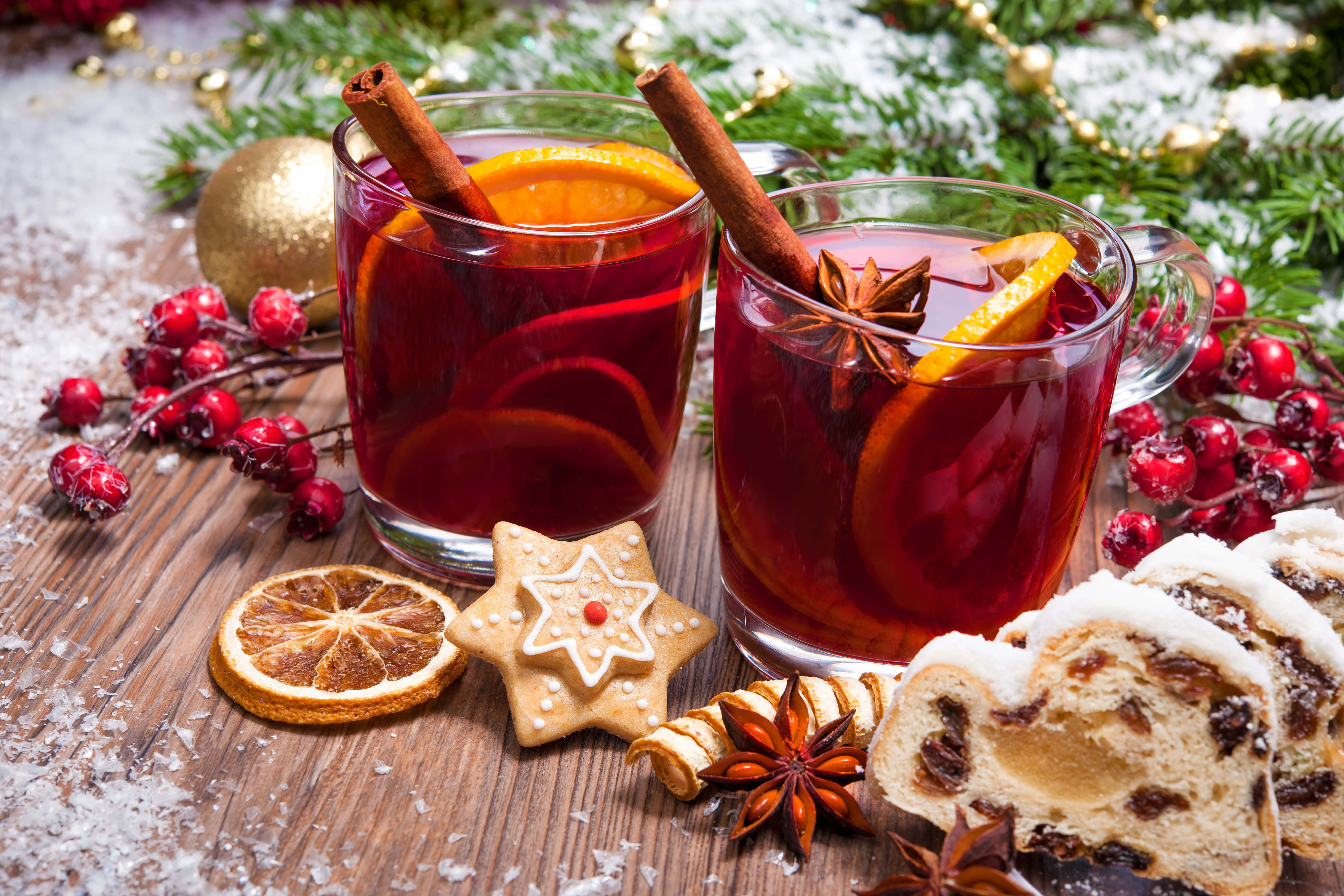 mulled wine, cinnamon stick, orange slice, 5K Desktop Wallpaper