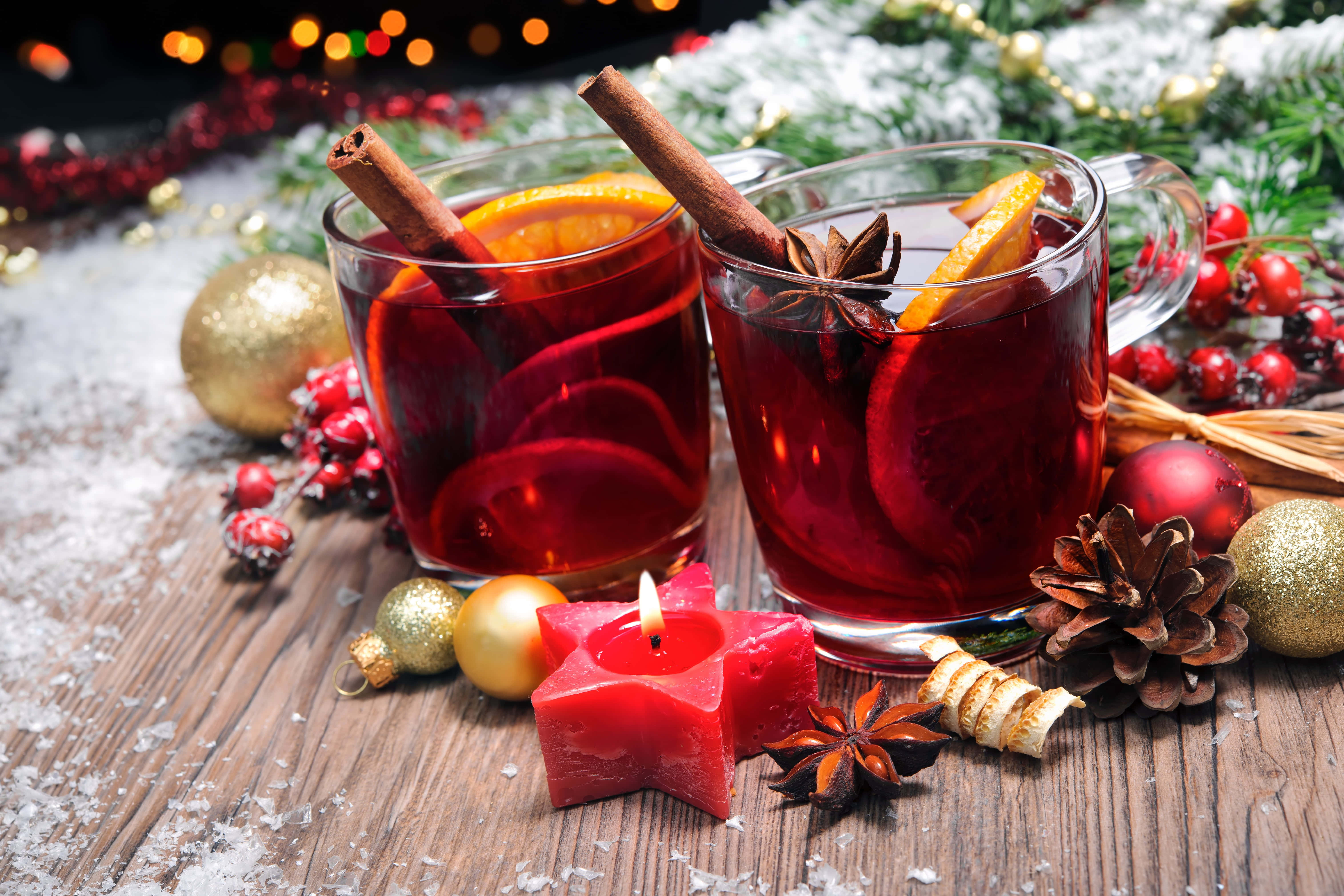 mulled wine, cinnamon sticks, orange slices, 5K Desktop Wallpaper